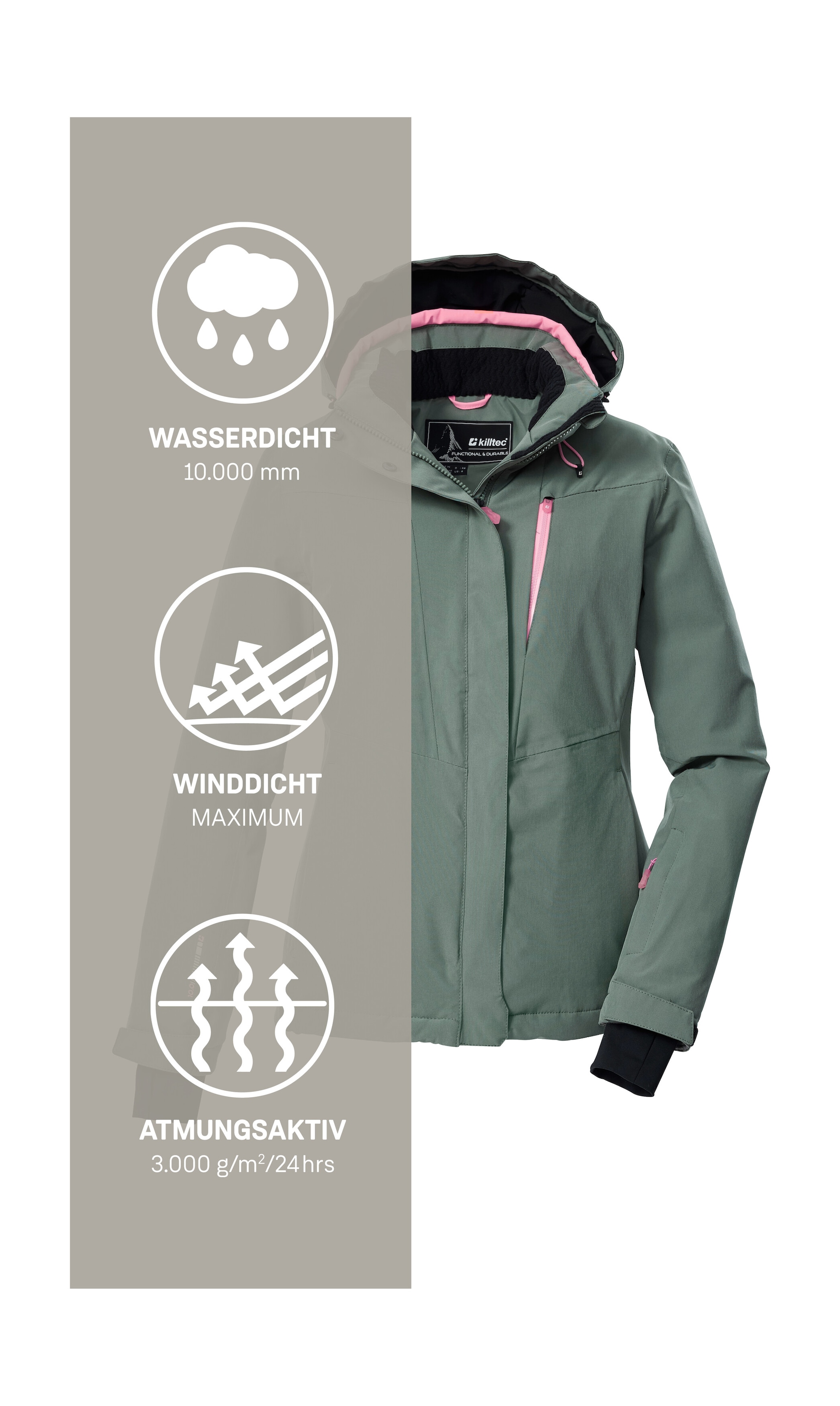Killtec Skijacke »KSW 25 WMN SKI JCKT« Atmungsaktive, wasserdichte Skijacke mit abnehmbarer Kapuze