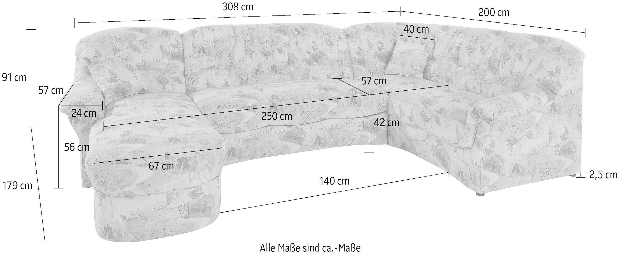 DOMO collection Wohnlandschaft »Bahia mit viel Platz, zeitloses Design, U-Form«, Microfaser, natur