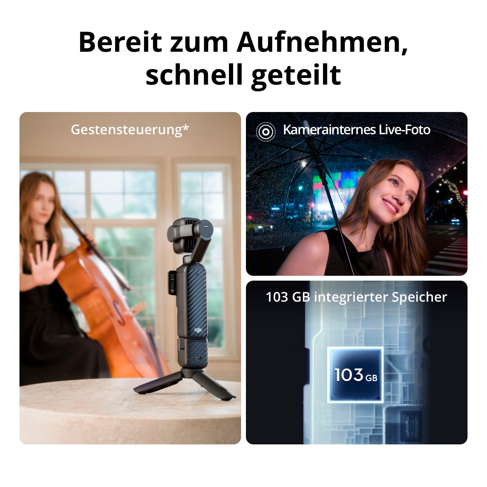 DJI Kompaktkamera »Osmo Pocket 4P (Pro) Vlog Combo« Weitwinkelobjektiv , Teleobjektiv , 37 , 3 fach fach x opt. Zoom , Bluetooth