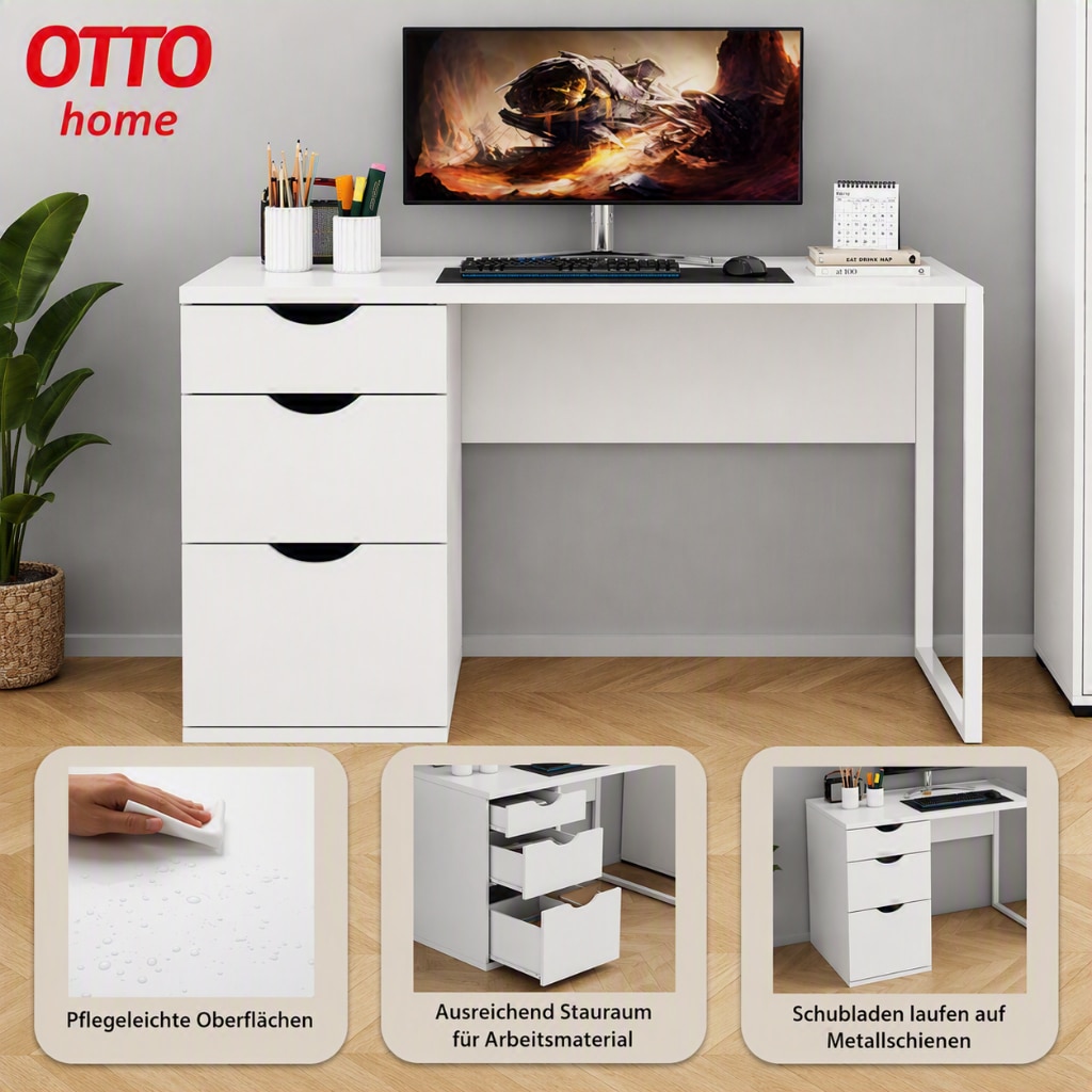 OTTO home Schreibtisch Set,  mit Schubladen, im modernen skandinavischen Design, Breite 120 cm