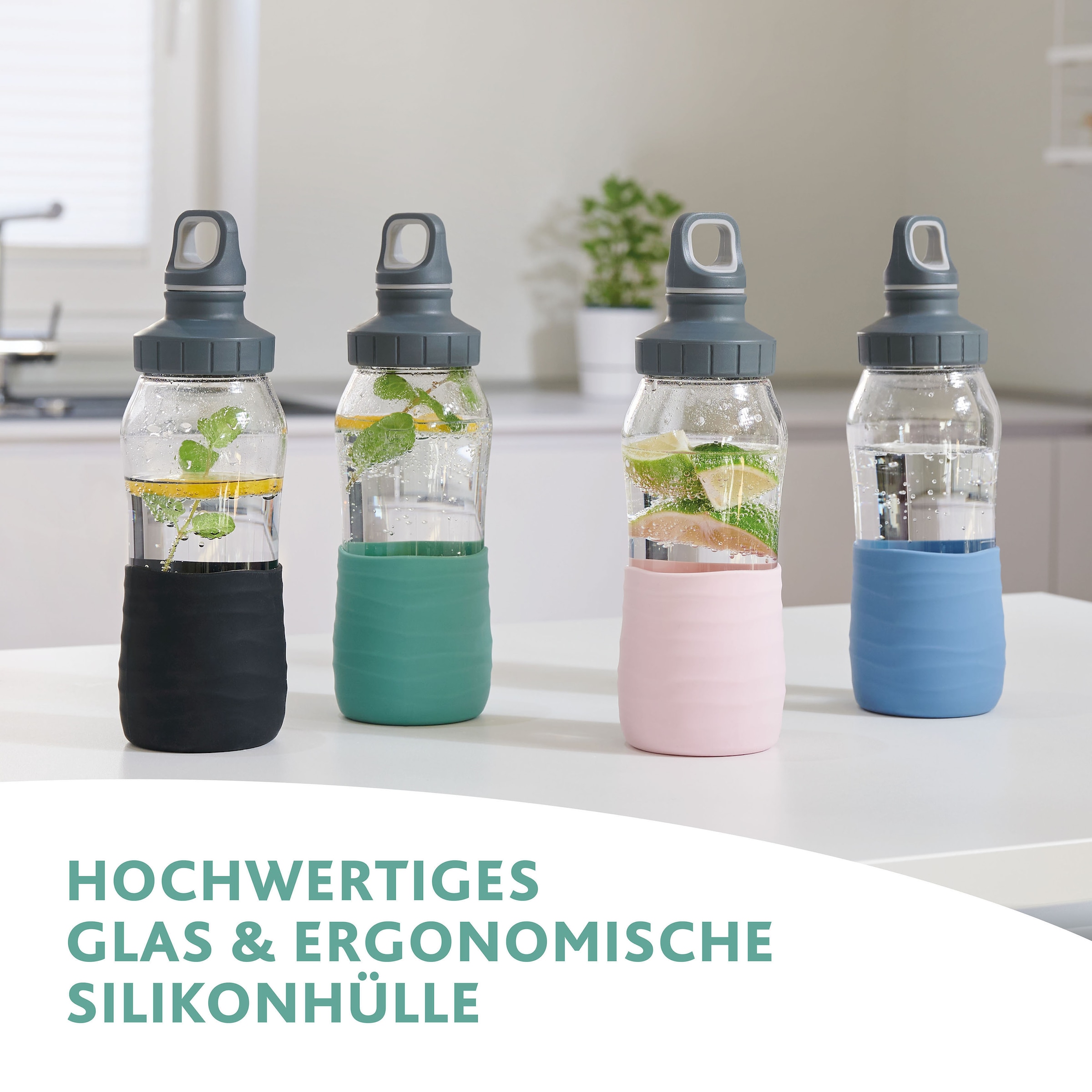 Emsa Trinkflasche »Drink2Go«, (1 tlg.), Schraubverschluss, dicht/hygienisch/rein, Silikonmanschette, 500 ml