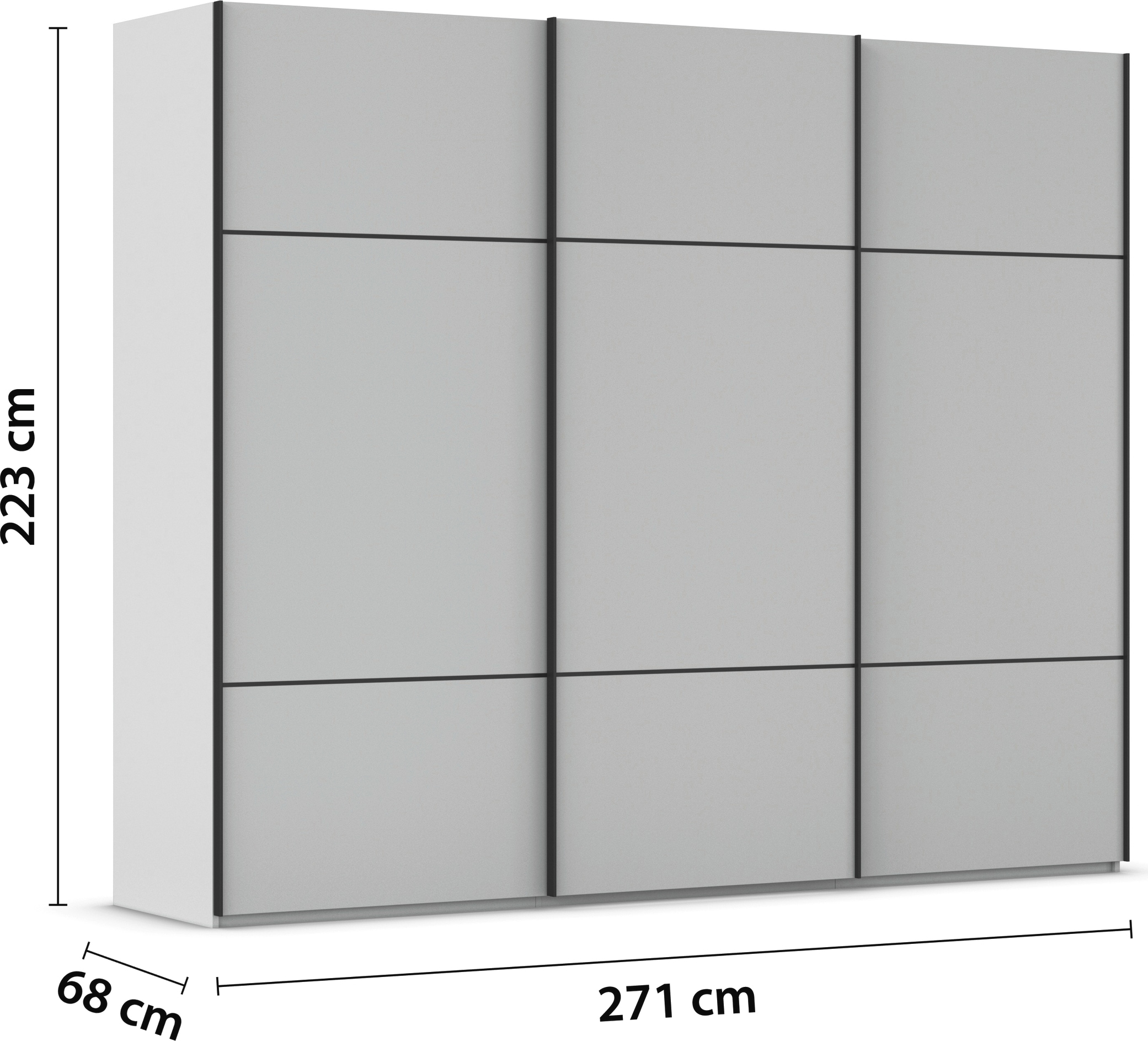 rauch Schwebetürenschrank »Kleiderschrank Schrank Garderobe Schlafzimmerschrank SCALE-TRIO«, edle dreigeteilte Front, 2 Zierleisten in Griff-Farbe MADE IN GERMANY