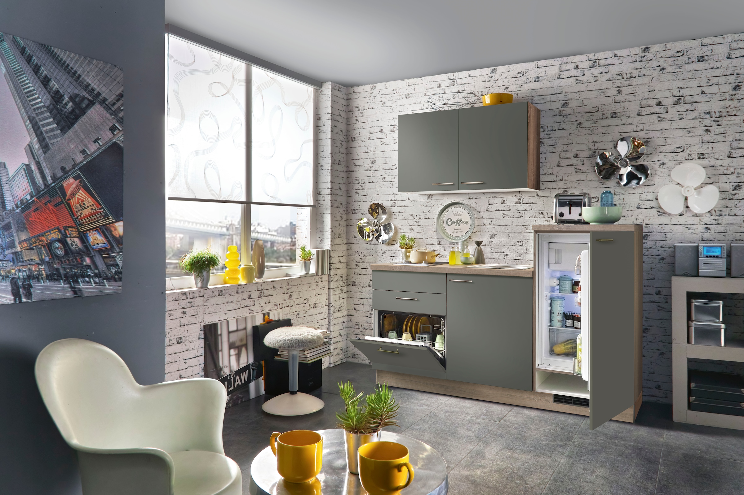 KOCHSTATION Küchenzeile »"KS-Kapro"« vormontiert, mit E-Geräten, Stellbreite 180 cm