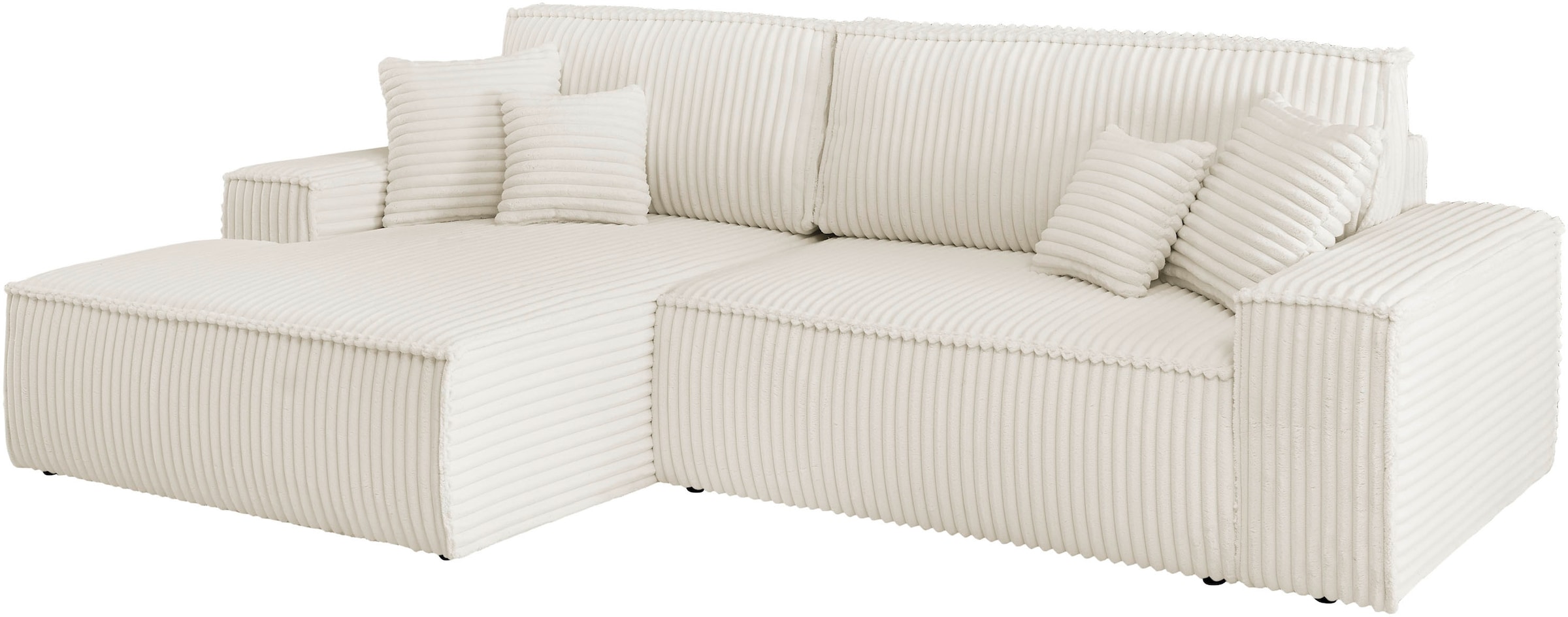 andas Ecksofa »Finnley Schlafsofa 267 cm in Bouclé, Struktur fein u. Cord, L-Form,«, Schlaffunktion m. Bettkasten (136/210 cm), Bouclé, Struktur und Cord