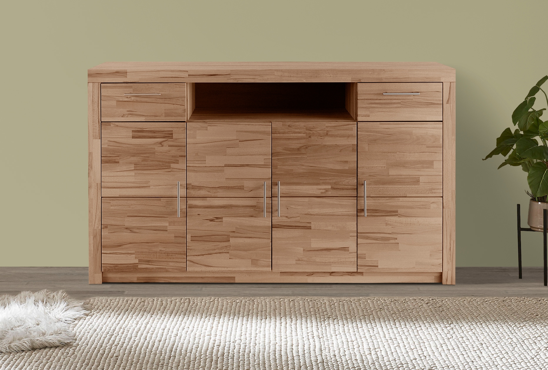 VOGL Möbelfabrik Highboard »Toronto«, opt. Glastüren, teilmassiv, Rahmenoptik, Made in Germany