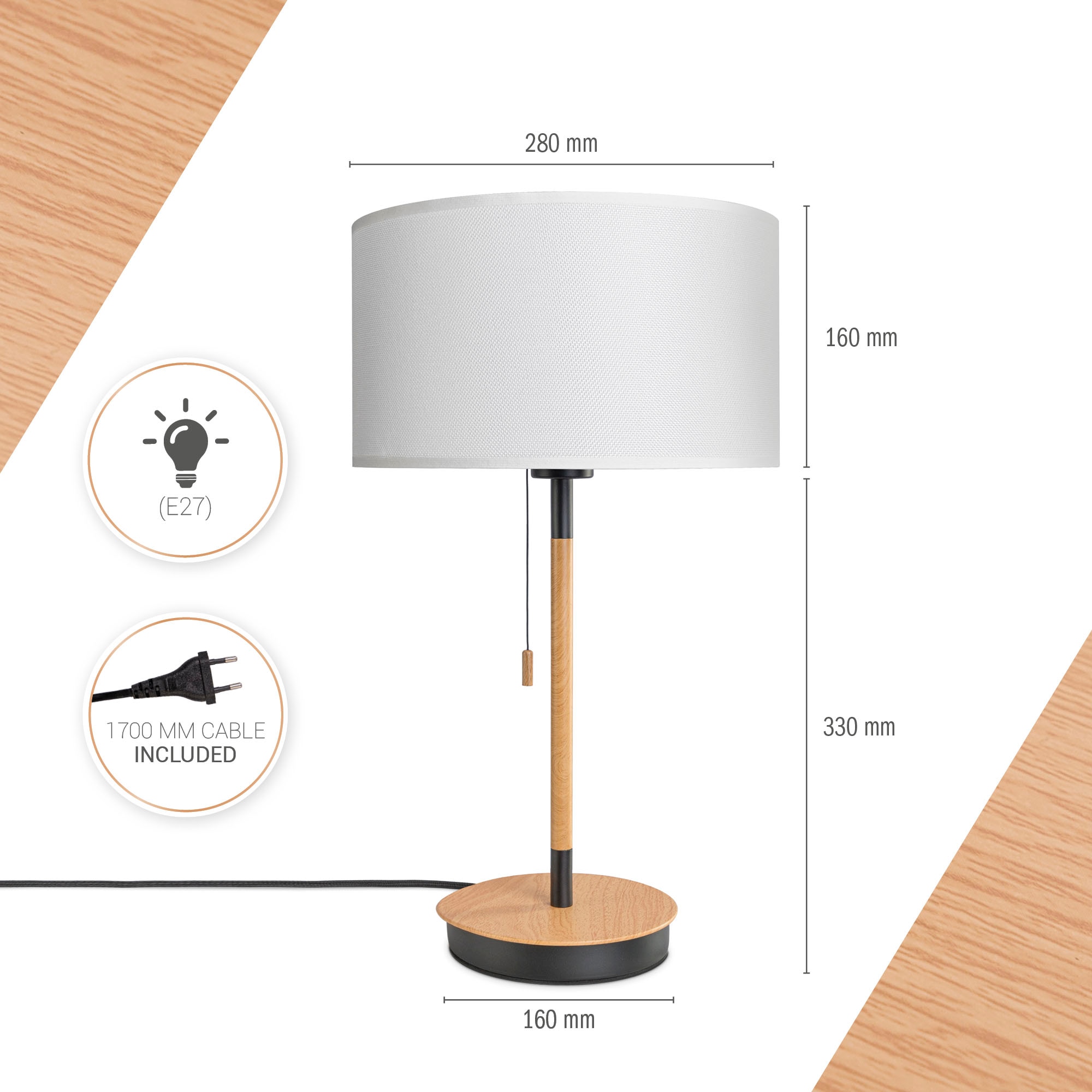 Paco Home Tischleuchte »EKO CANVAS UNI COLOR«, Leuchtmittel E27 | ohne Leuchtmittel, Nacht Mit Schalter Stofflampe Vintage Skandinavisch