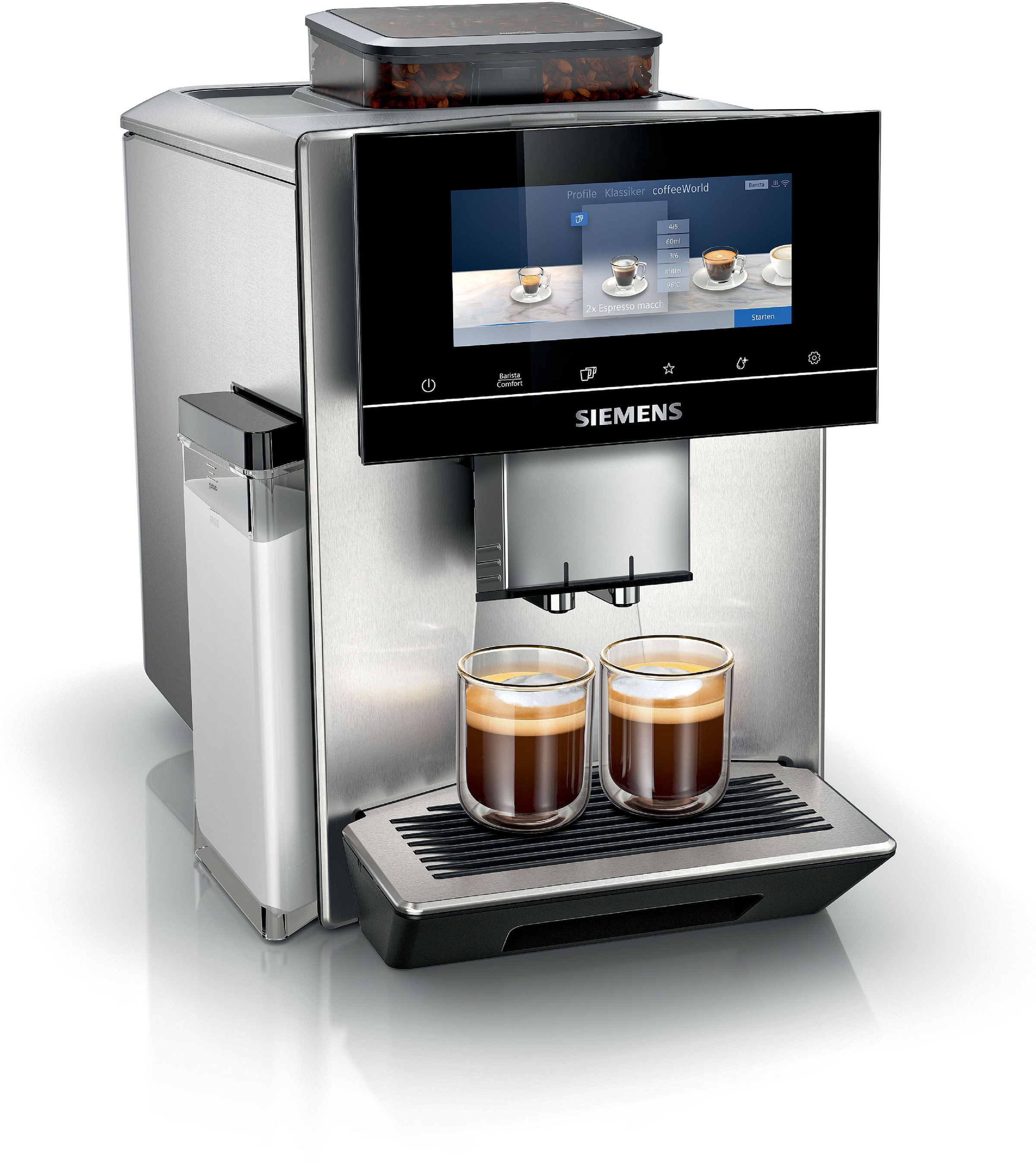 SIEMENS Kaffeevollautomat »EQ900 TQ903D03, intuitives 6,8" TFT-Display, Geräuschreduzierung«, App-Steuerung, Barista-Modus, AromaSelect, 3 Profile, edelstahl