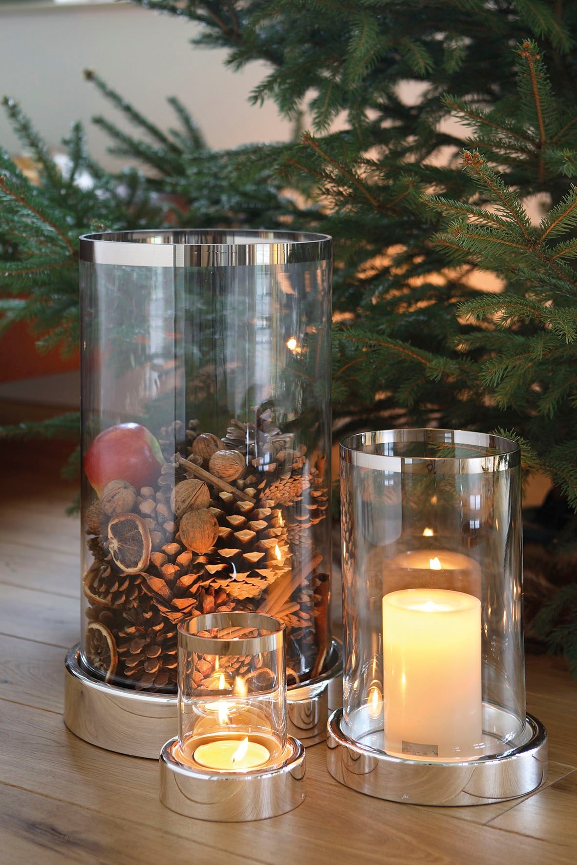 Fink Windlicht »EMPIRE«, (1 St.), Silberfarben - Eisen vernickelt mit Glas, Höhe ca. 44 cm