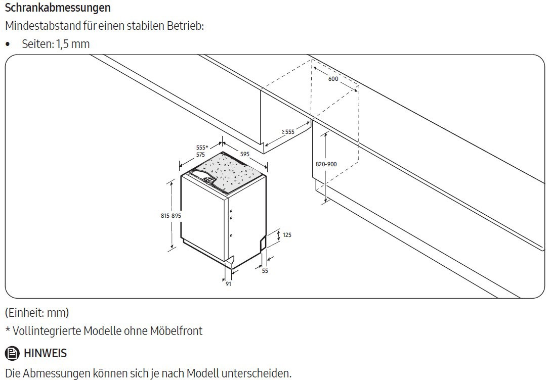 Samsung teilintegrierbarer Geschirrspüler »DW80H77S3SFU1«