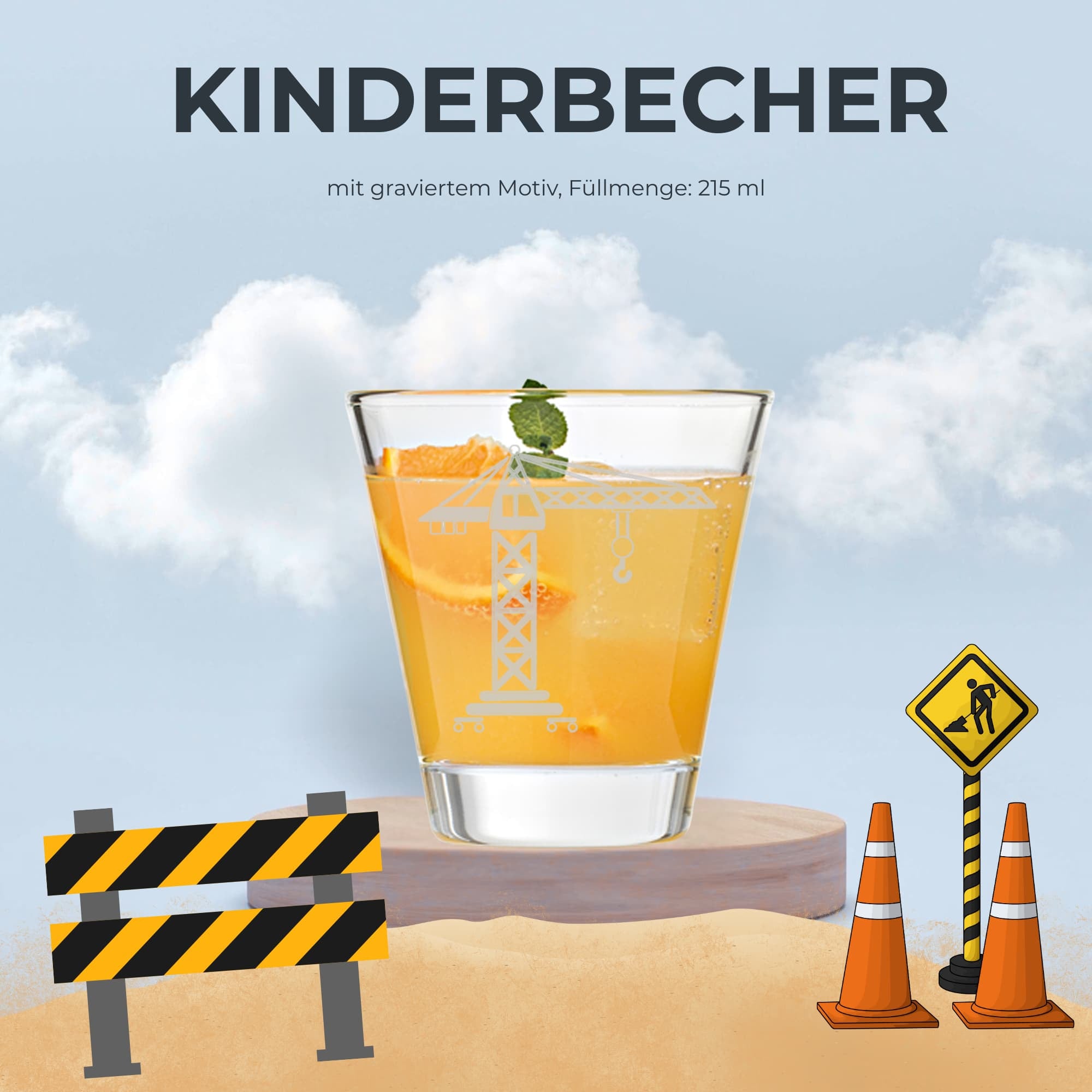 LUXENTU Kinderbecher »Kinderbecher Baustellenfahrzeuge 215 ml 3er Set transparent«