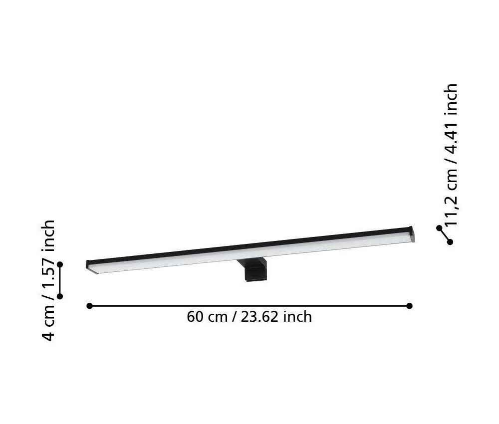 EGLO Spiegelleuchte »PANDELLA 2 Spiegellampe, Alu, Kunststoff, IP44, Badezimmerlampe, Lampe«, 1 flammig, Leuchtmittel LED-Modul | LED wechselbar, Wand-/Deckenleuchte, L60 x H4 x AL12 cm, schwarz, 11W inkl.