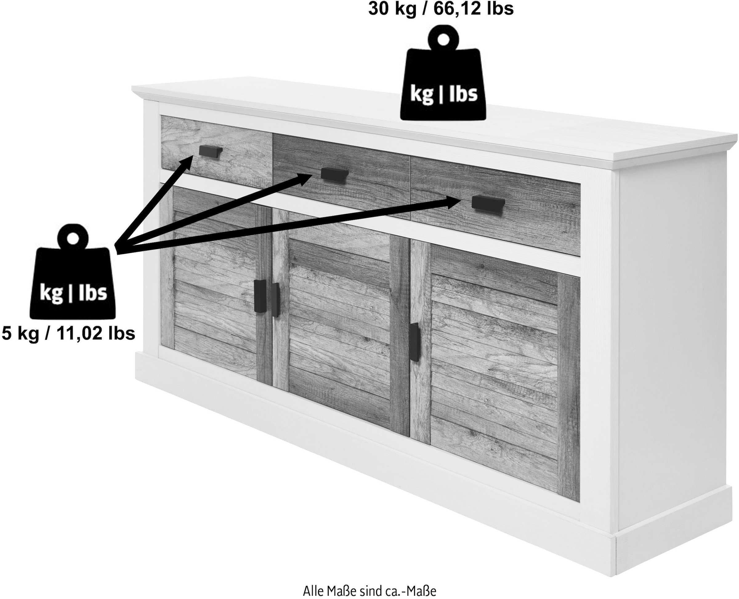 Jahnke Sideboard »HAMPTON SB 160«, (1 St.), Sideboard, Landhausstil, 3 Schubladen und 3 Türen, Breite ca. 160 cm