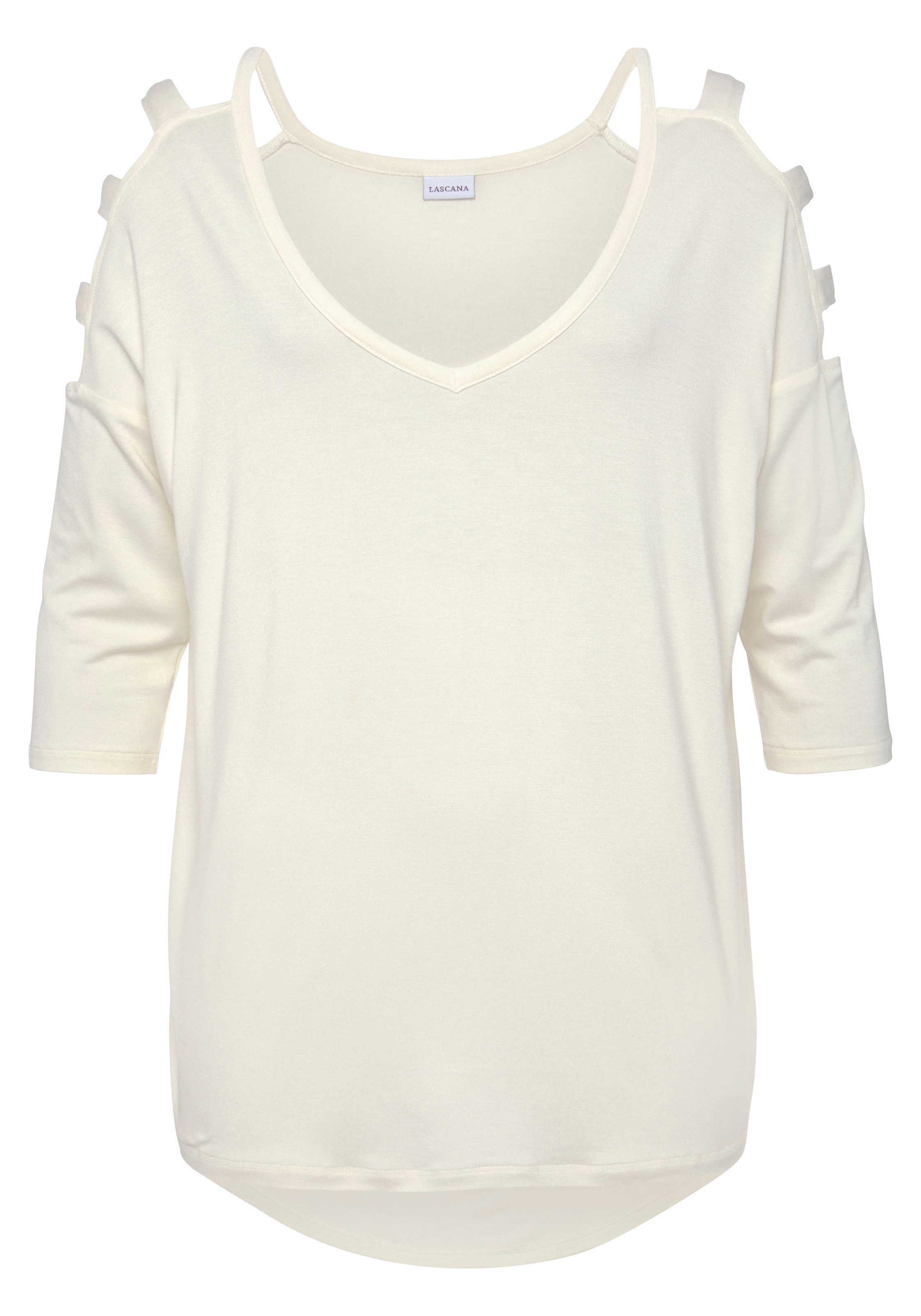 LASCANA 3/4-Arm-Shirt, mit Cut-outs, raffiniertes Longsleeve, schulterfrei