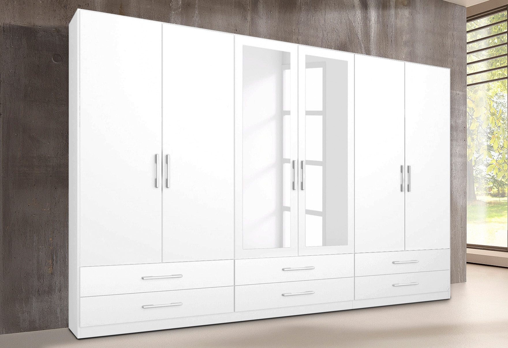 rauch Kleiderschrank »Schrank Garderobe Wäscheschrank HERSBRUCK in 2 Breiten« Breiten: 226 oder 271 cm, Höhe 210 cm,  mit 6 großzügigen Schubladen sowie Spiegeltüren MADE IN GERMANY