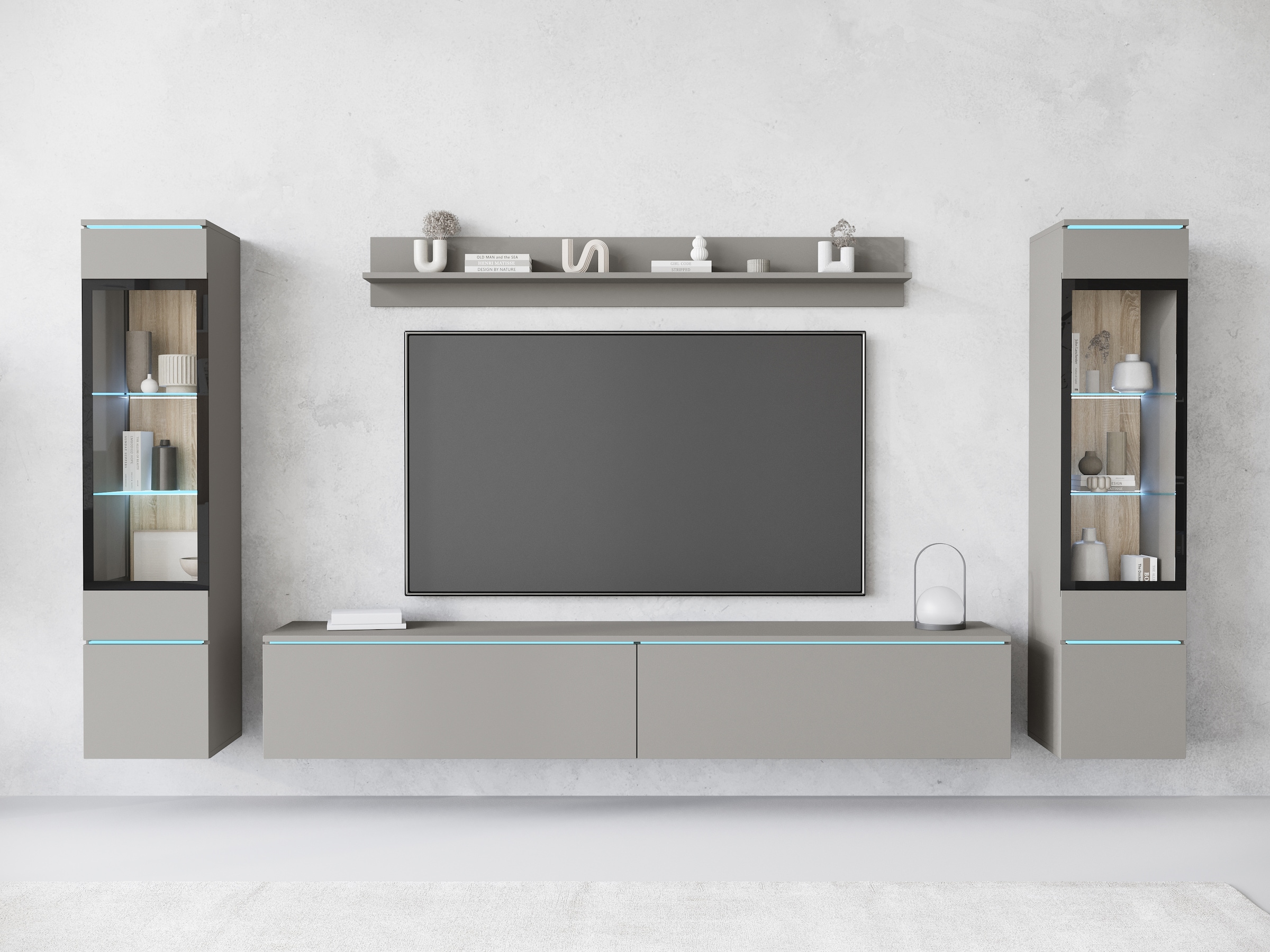 INOSIGN Wohnwand »VERA II, Vitrinen Türanschlag wechselbar«, (Komplett-Set, 4 St.), Vitrine mit Verglasung, stehend und hängend, inklusive Beleuchtung