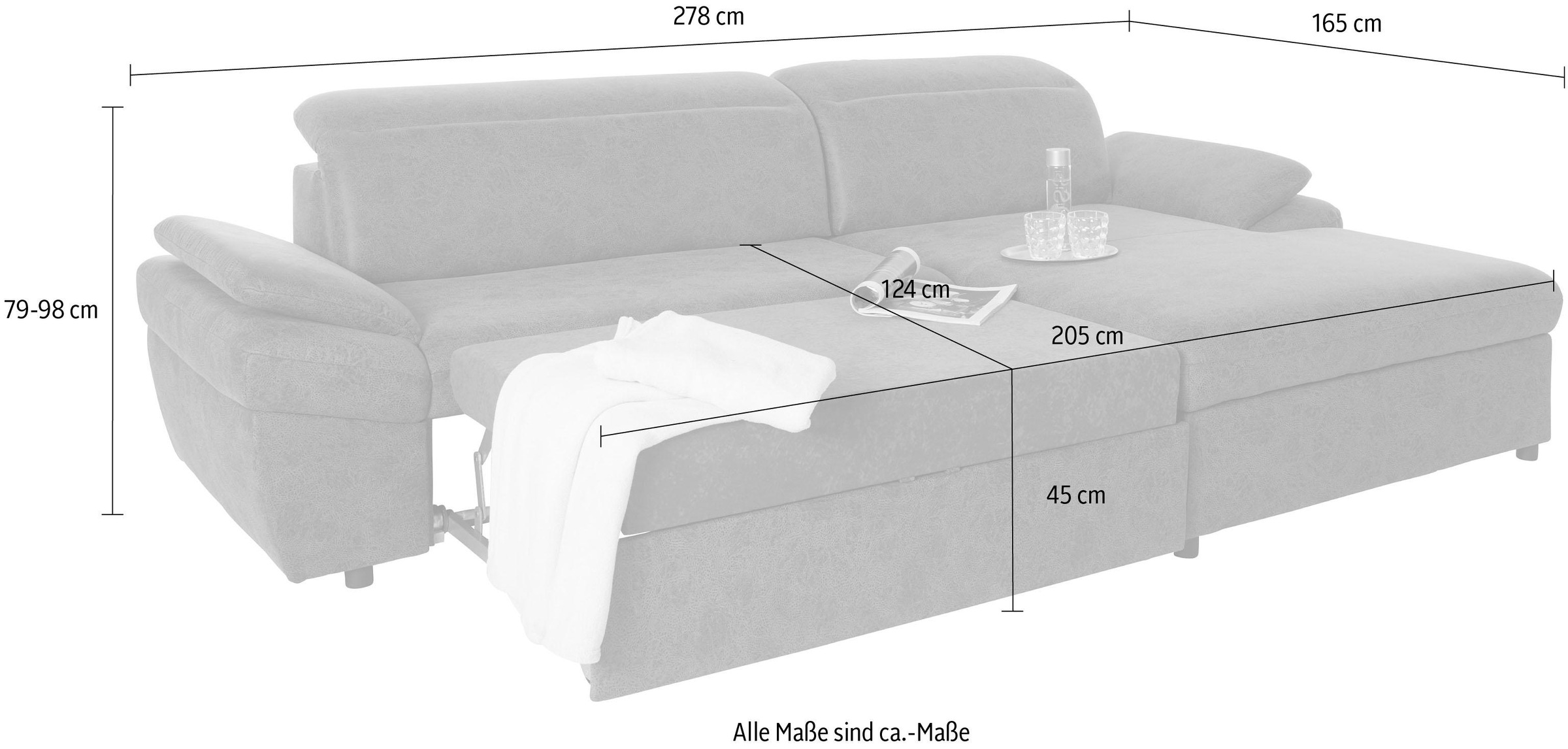 exxpo - sofa fashion Ecksofa »Kyoto, inkl. Kopfteil- und Armteilverstellung, hoher Sitzkomfort« wahlweise mit Bettfunktion und Bettkasten, hochwertige Bezüge, L-Form