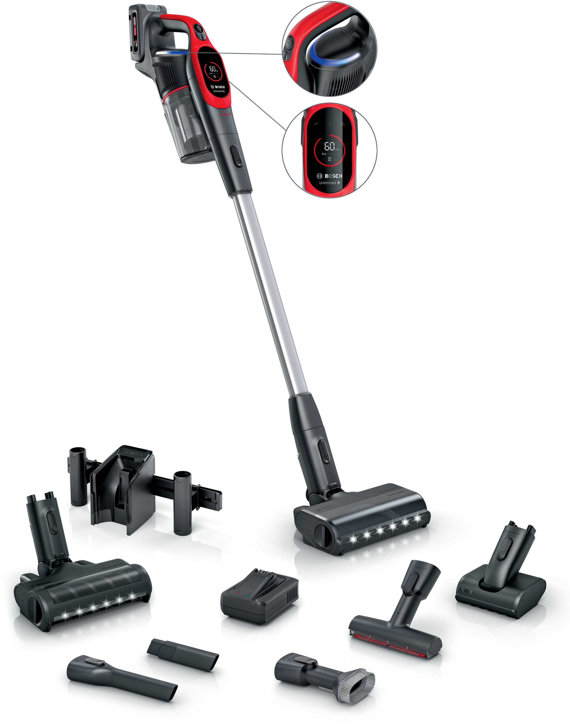 BOSCH Akku-Stielstaubsauger »Neuheit Unlimited 9 ProAnimal BKS941PET, MicroClean™ Technology«, HEPA-Filtersystem, 10 Jahre Motorgarantie, Schnellladegerät, LED Licht