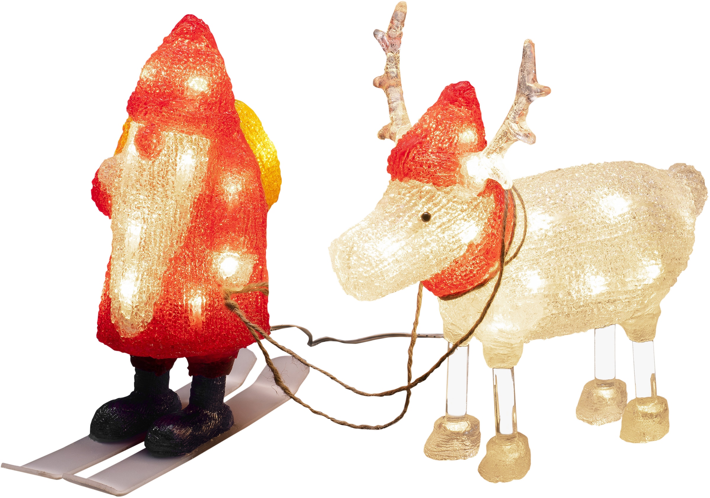 KONSTSMIDE LED Dekofigur »Acryl Weihnachtsmann und Rentier, Weihnachtsdeko rot aussen«, 40 warm weiße Dioden