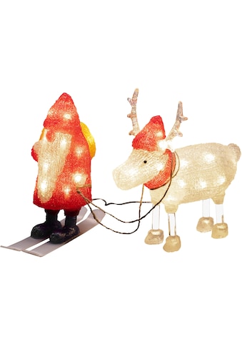 LED Dekofigur »Acryl Weihnachtsmann und Rentier, Weihnachtsdeko rot aussen«