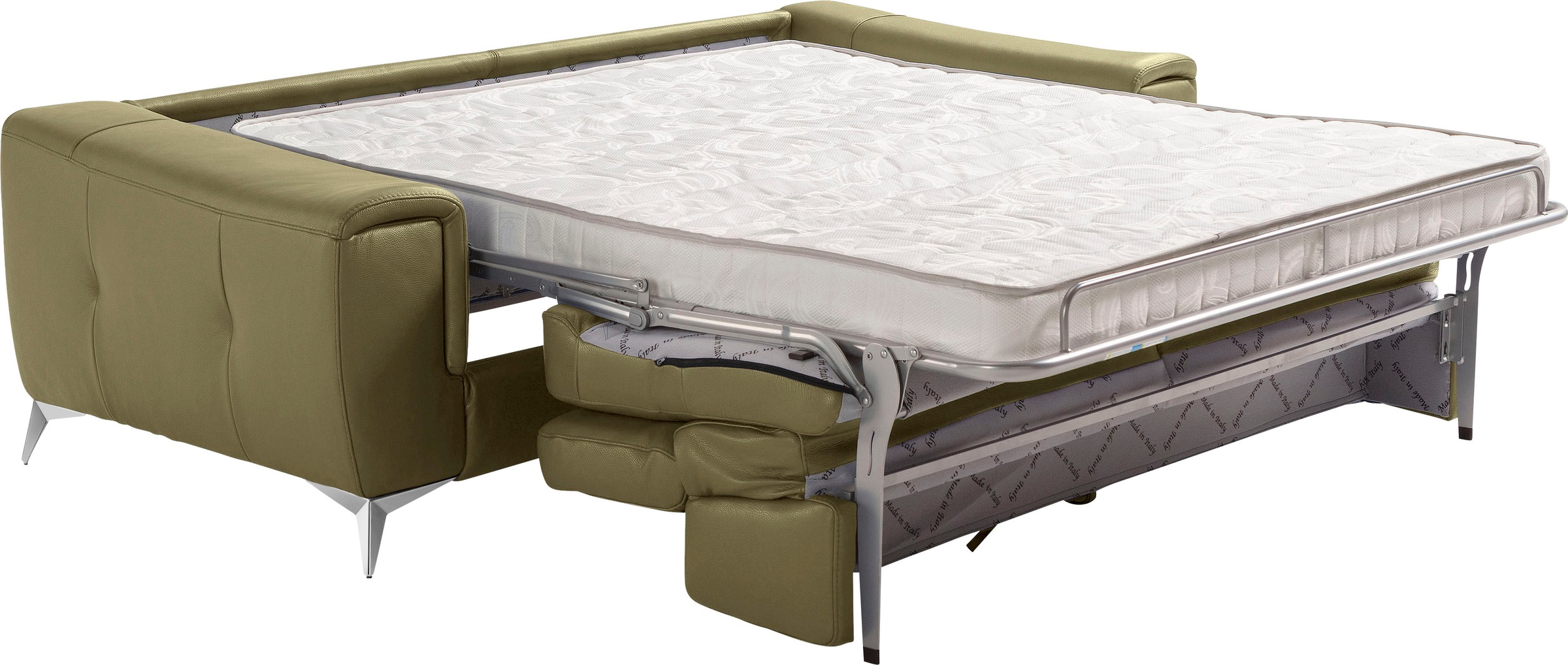 Egoitaliano Schlafsofa »Francine Designsofa, Loungesofa mit Dauerschlaffunktion, Breite 233 cm«, mit Bettfunktion, Leder BULL, salbei, Fußfarbe chrom