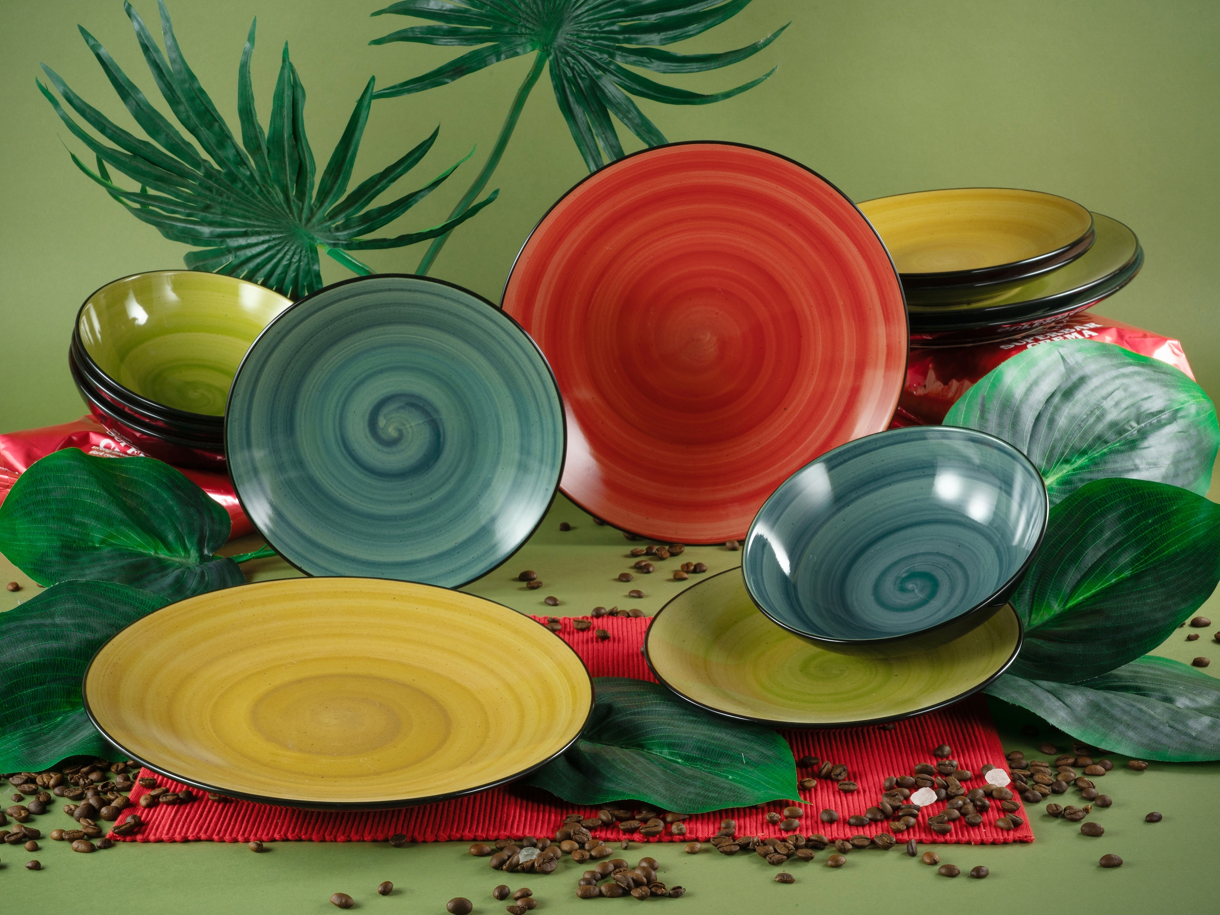 CreaTable Teller-Set »Samoa, Teller Set 12-tlg« Handgemalter Spiraldekor