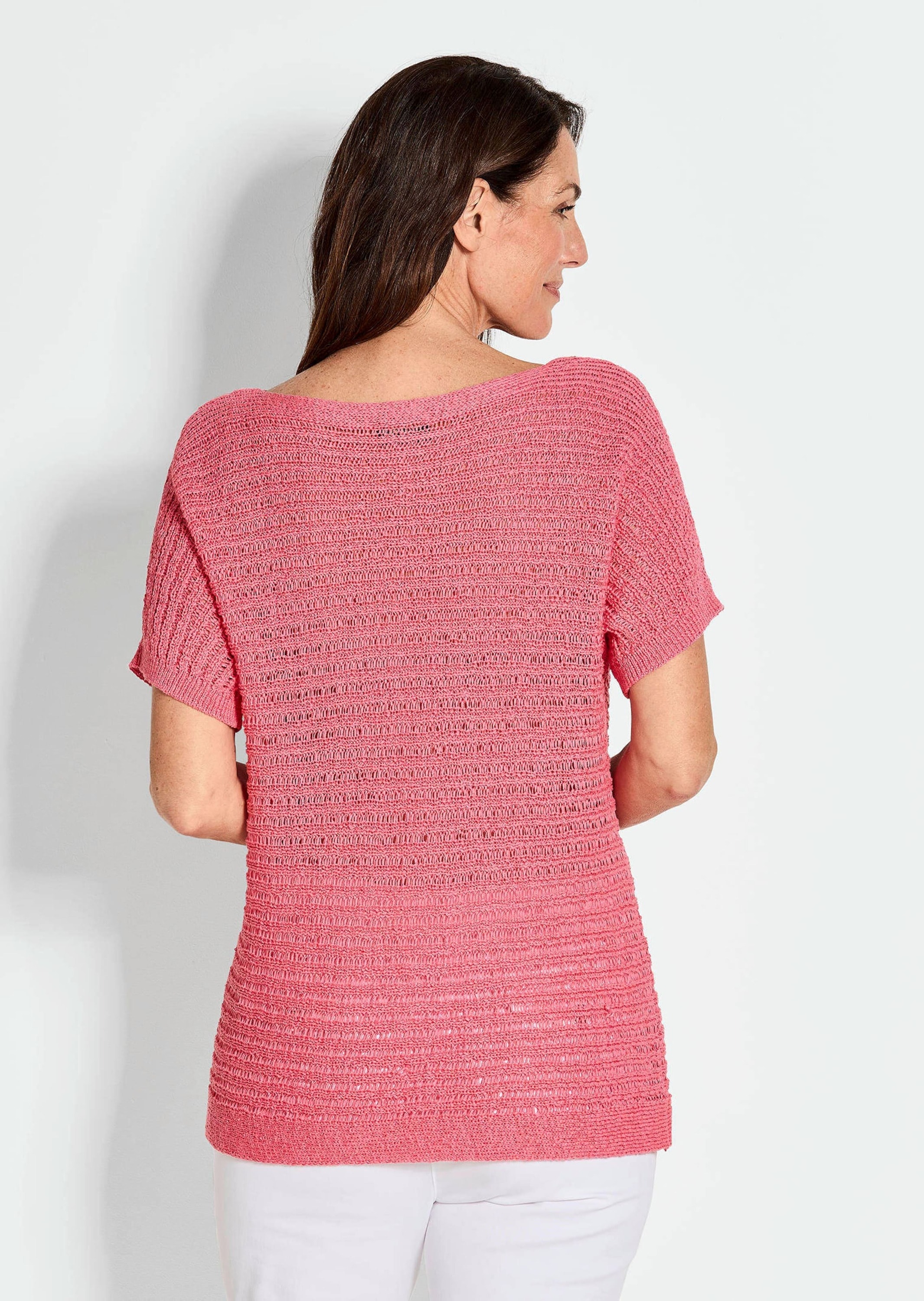 GOLDNER Rundhalspullover »Kurzgröße Kurzarm-Pullover mit Rippen«