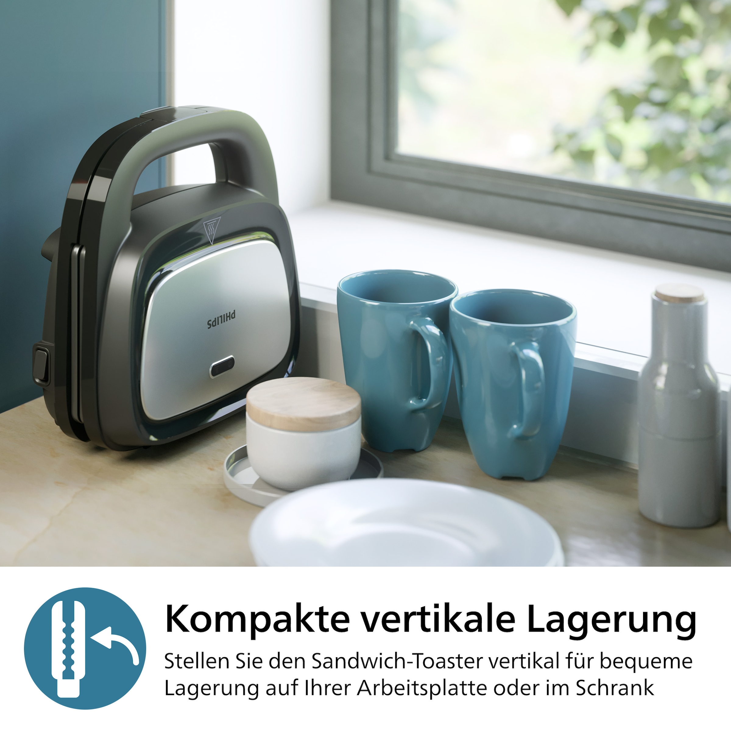 Philips Sandwichmaker »5000 Series HD2350/80, mit 3 austauschbaren Plattensätzen«, 750 W, gleichmäßiges Aufheizen, kompakte Aufbewahrung; Schwarz / Silber