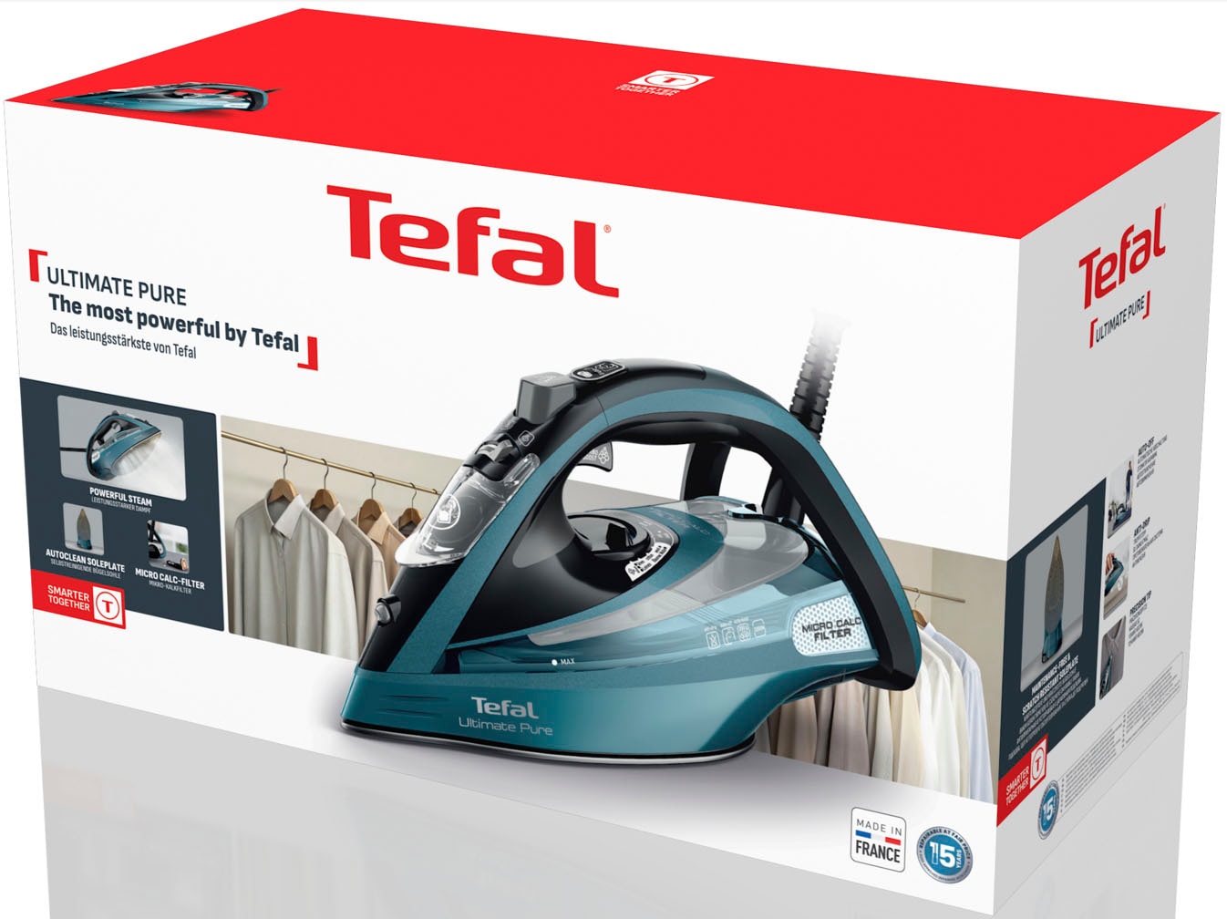 Tefal Dampfbügeleisen »Ultimate Pure, Autoclean-Bügelsohlen-Technologie, kurze Aufheizzeit« 3200 W Tropfstopp, Auto-Abschaltung, vertikales Dampfglätten, FV9851