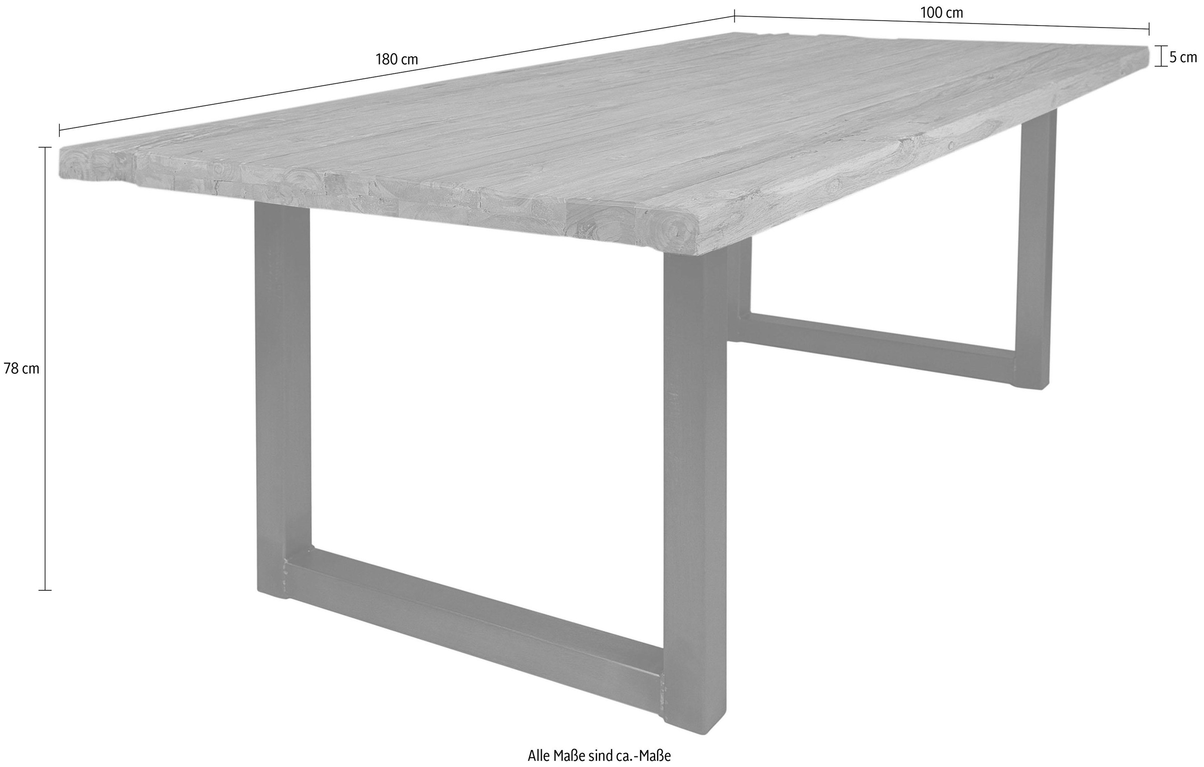 SIT Esstisch »Osaka aus recyceltem Teakholz mit Kufengestell im Rustik-Look« Aufgedoppelte Tischplatte aus Teak mit stabilem Kufengestell aus Eisen