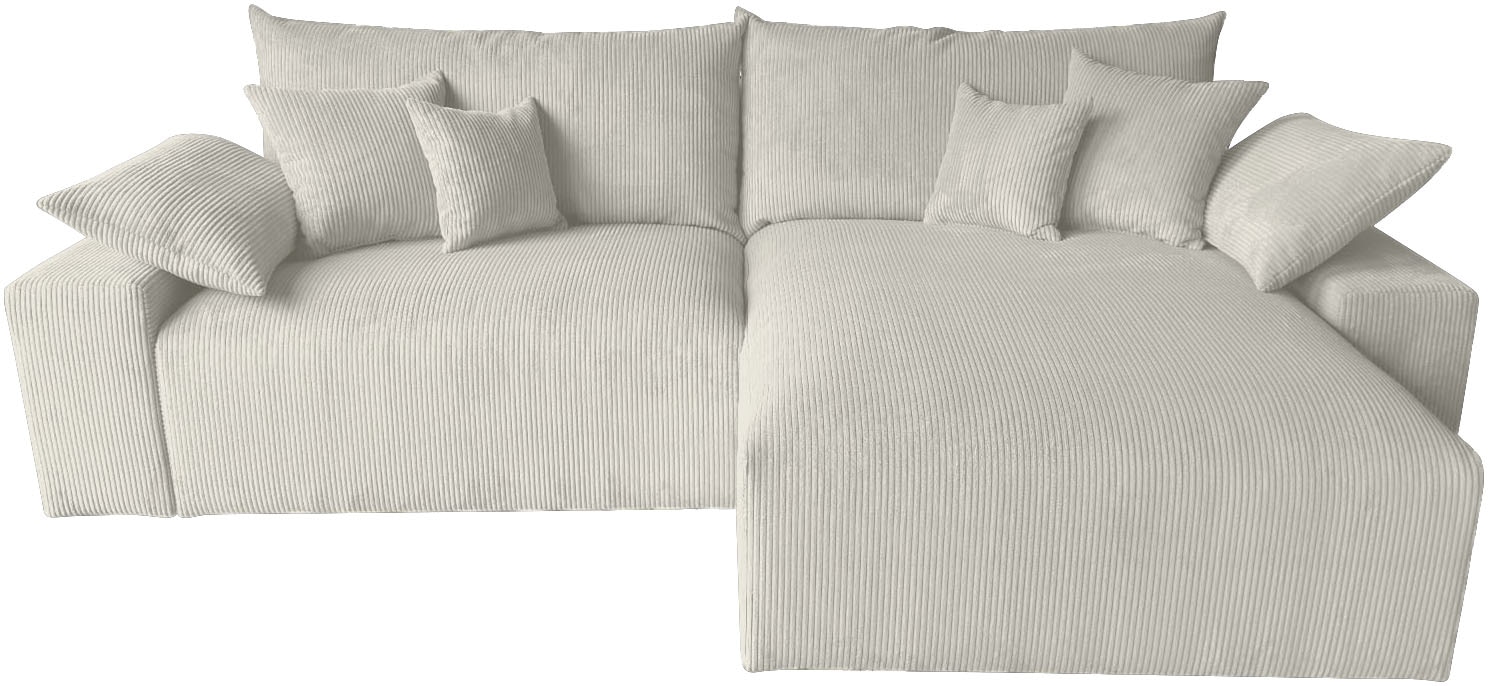 OTTO home Ecksofa »Amici L-Form, B: 302 cm, Mega-Sofa in Boucle und Cord« Couch mit Federkern & 6 Zierkissen, frei stellbar
