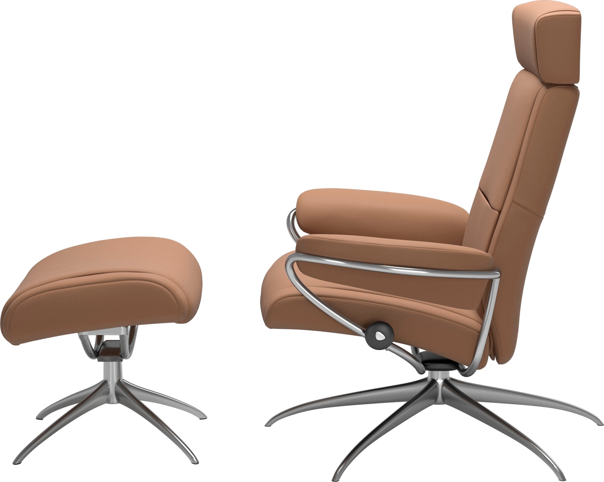 Stressless® Relaxsessel »Paris« Set, Relaxsessel mit Hocker,  mit Hocker, Low Back mit Kopfstütze, mit Star Base, Gestell Chrom