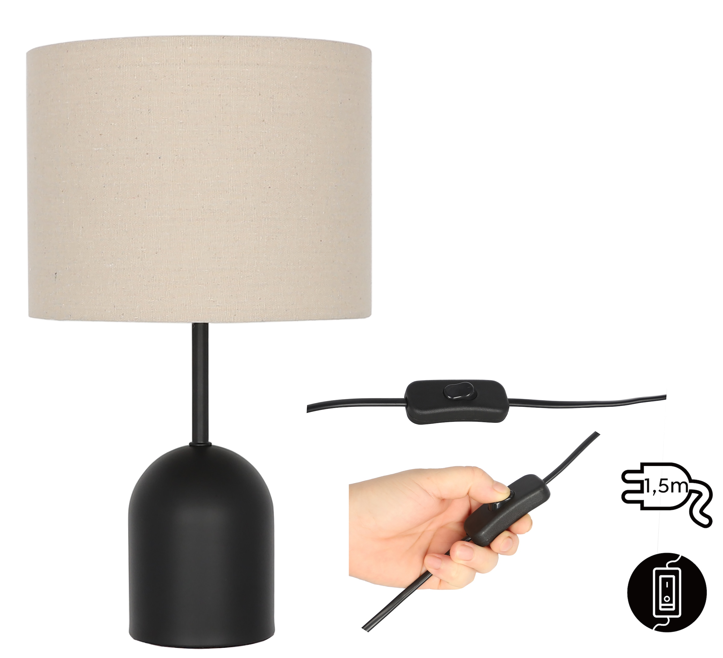 OTTO home Tischleuchte »Charleen« E27 1 Stk. LED max. 6 Watt, Metallfuß, Leinenschirm Ø 23 cm