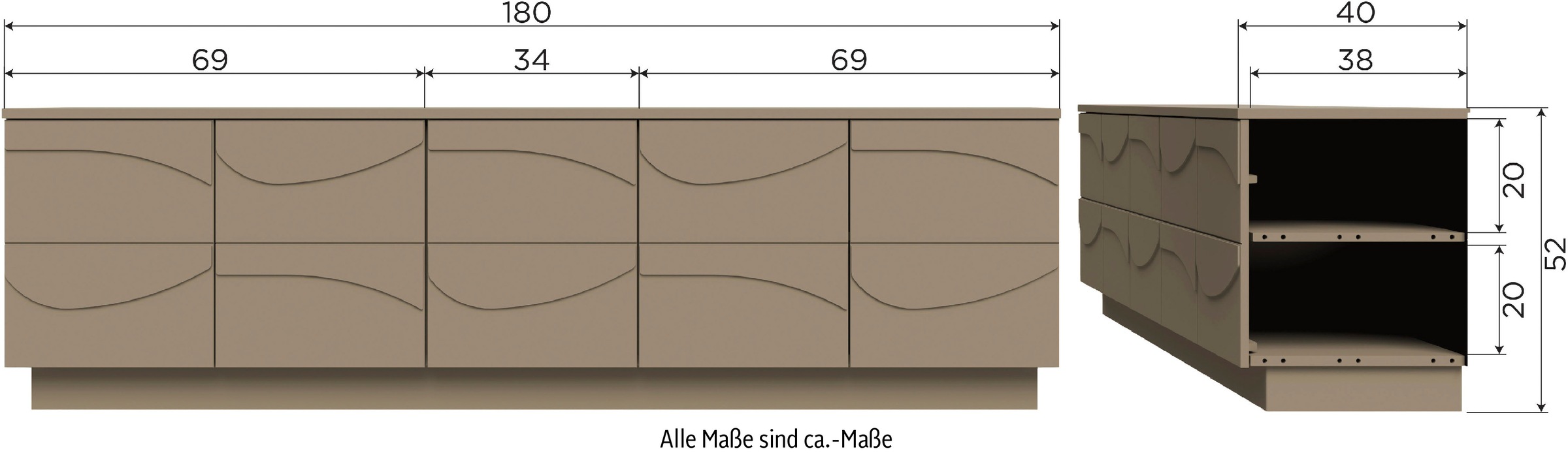 WOOOD Lowboard »Teo TV-Bord«, mit Kabeldurchführung, Push-to-Open-Funktion, Breite 180 cm
