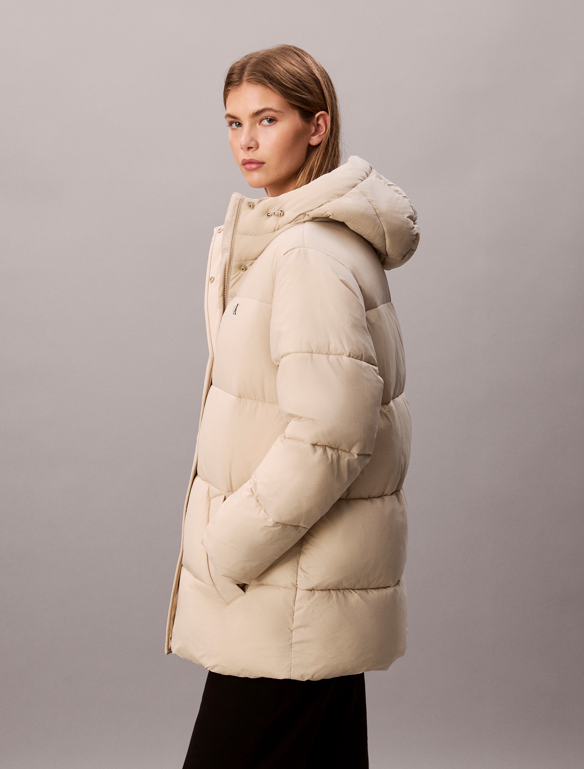 Calvin Klein Jeans Steppjacke »BELTED MIDWEIGHT PUFFER« mit Kapuze Mit Rundhalsausschnitt, regular fit