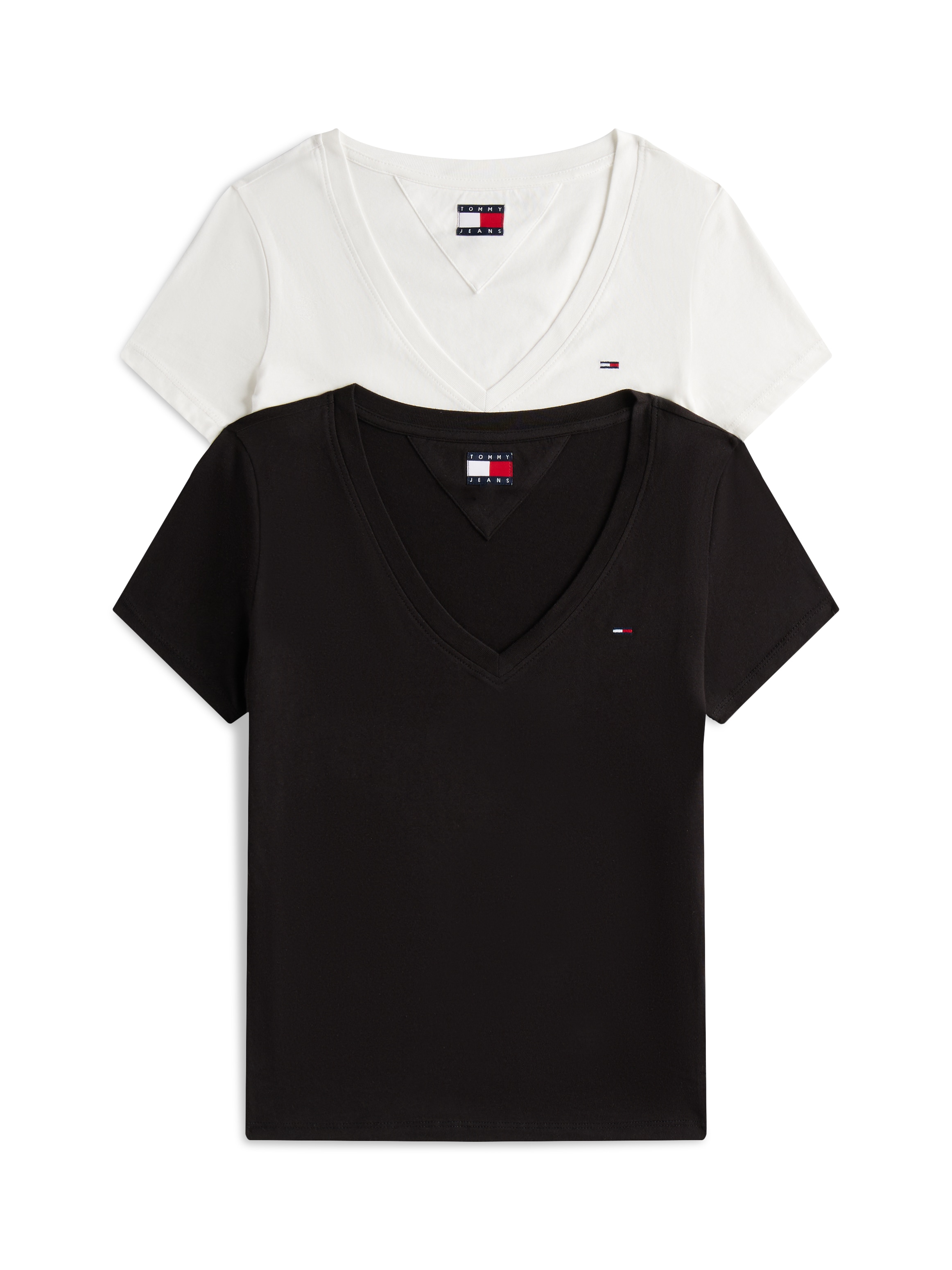Tommy Jeans T-Shirt »TJW 2PACK V-NECK TEE« Packung, 2-er Pack, 2 Stk. mit Logostickerei