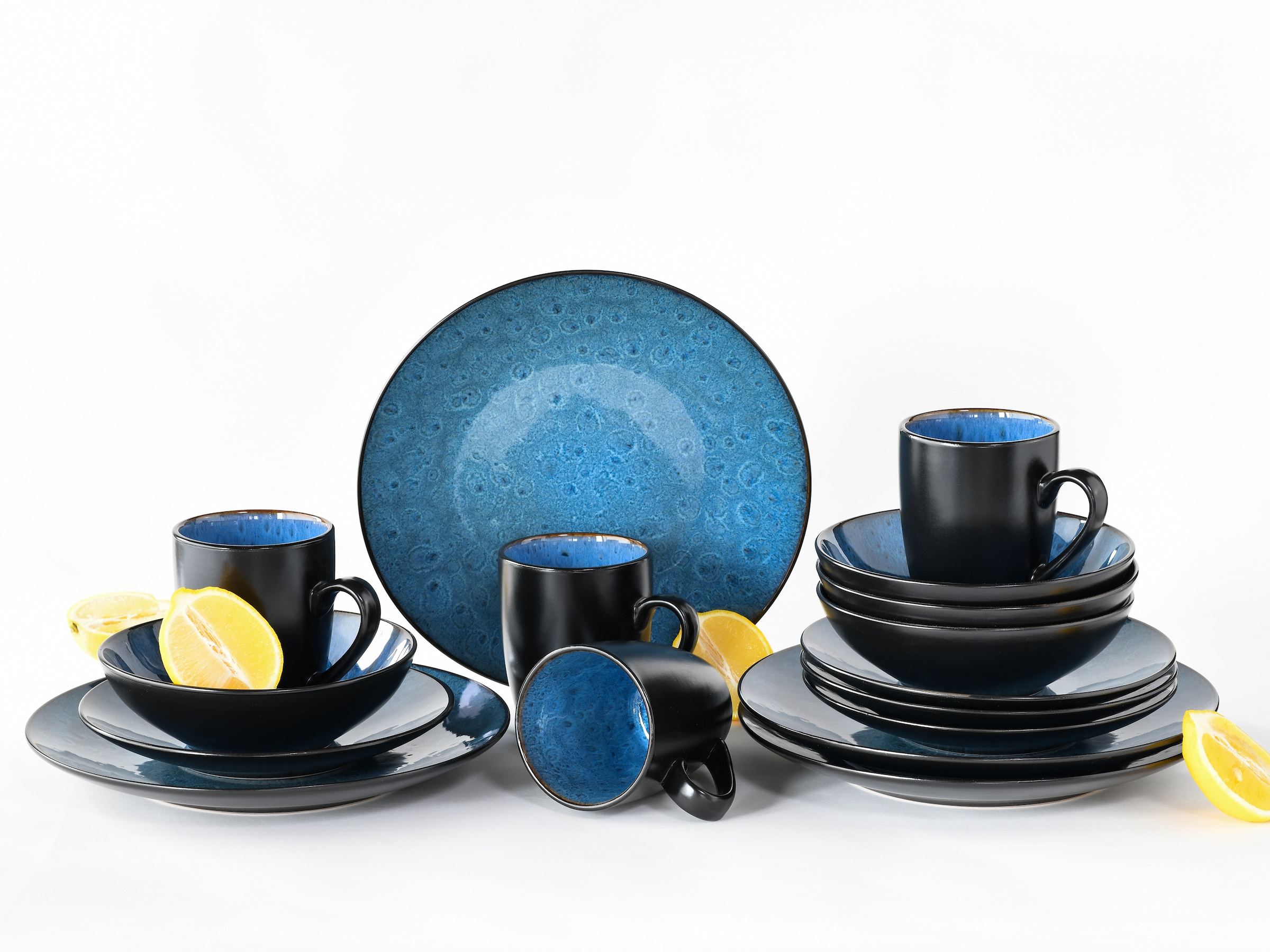 CreaTable Kombiservice »Geschirr-Set Capri«, (Set, 16 tlg., Kaffeeservice und Tafelservice im Set, für 4 Personen), Service, intensiv blaue Reaktivfarbe, Bicolor, 16 Teile für 4 Personen