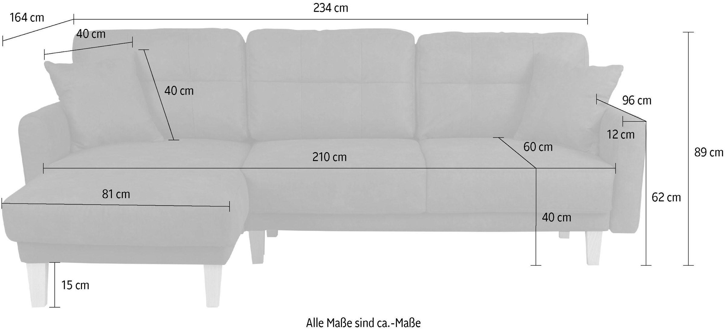 Home affaire Ecksofa »TRIPLO optionale Schlafsofa mit Bettkasten, Maße B/T/H: 234/164/89 cm« L-Form wahlweise mit Bettfunktion - Liegefläche 132x210 cm
