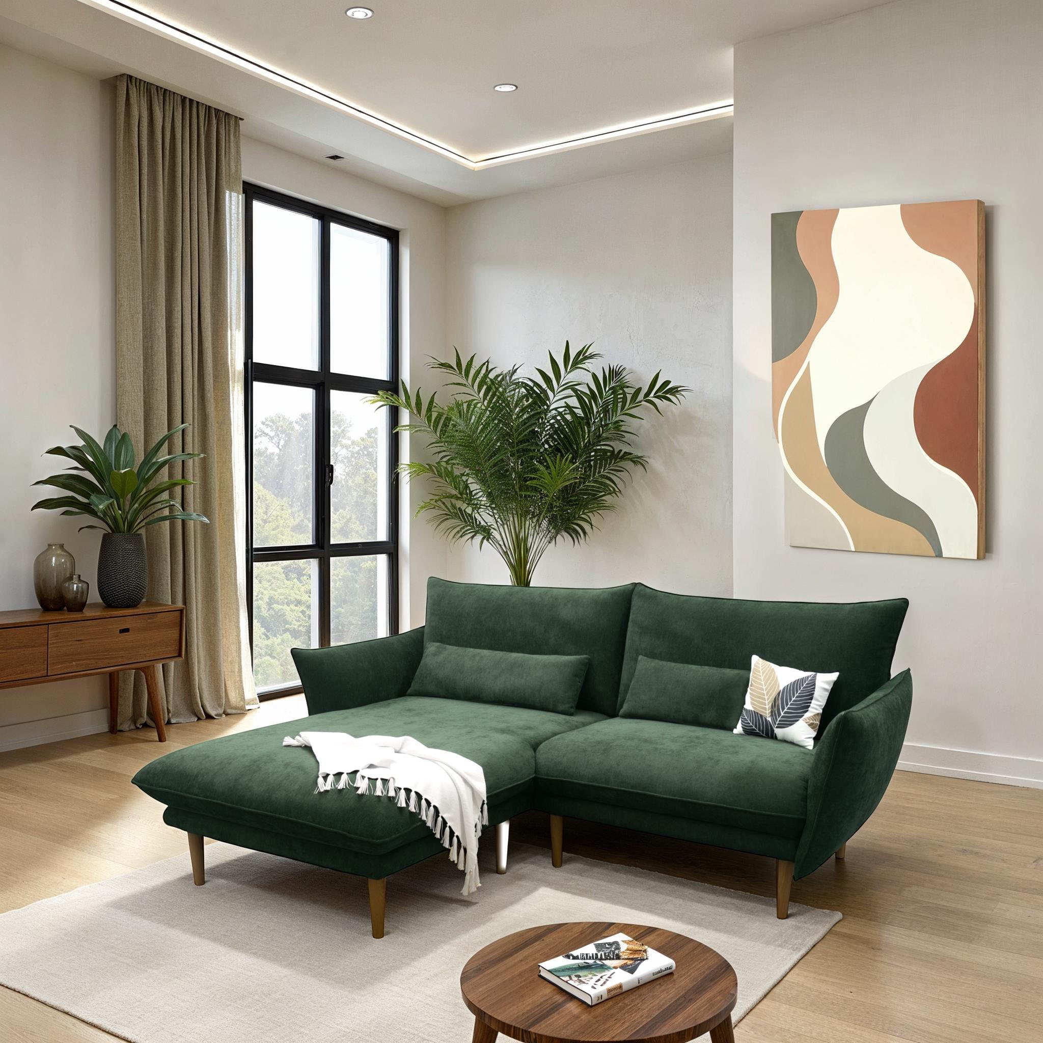 DOMO collection Ecksofa »100 032 kompakte Stellmaße, Breite 200cm, schmale Armlehnen, L-Form«, bodenfrei, 19cm hohe Holzfüße