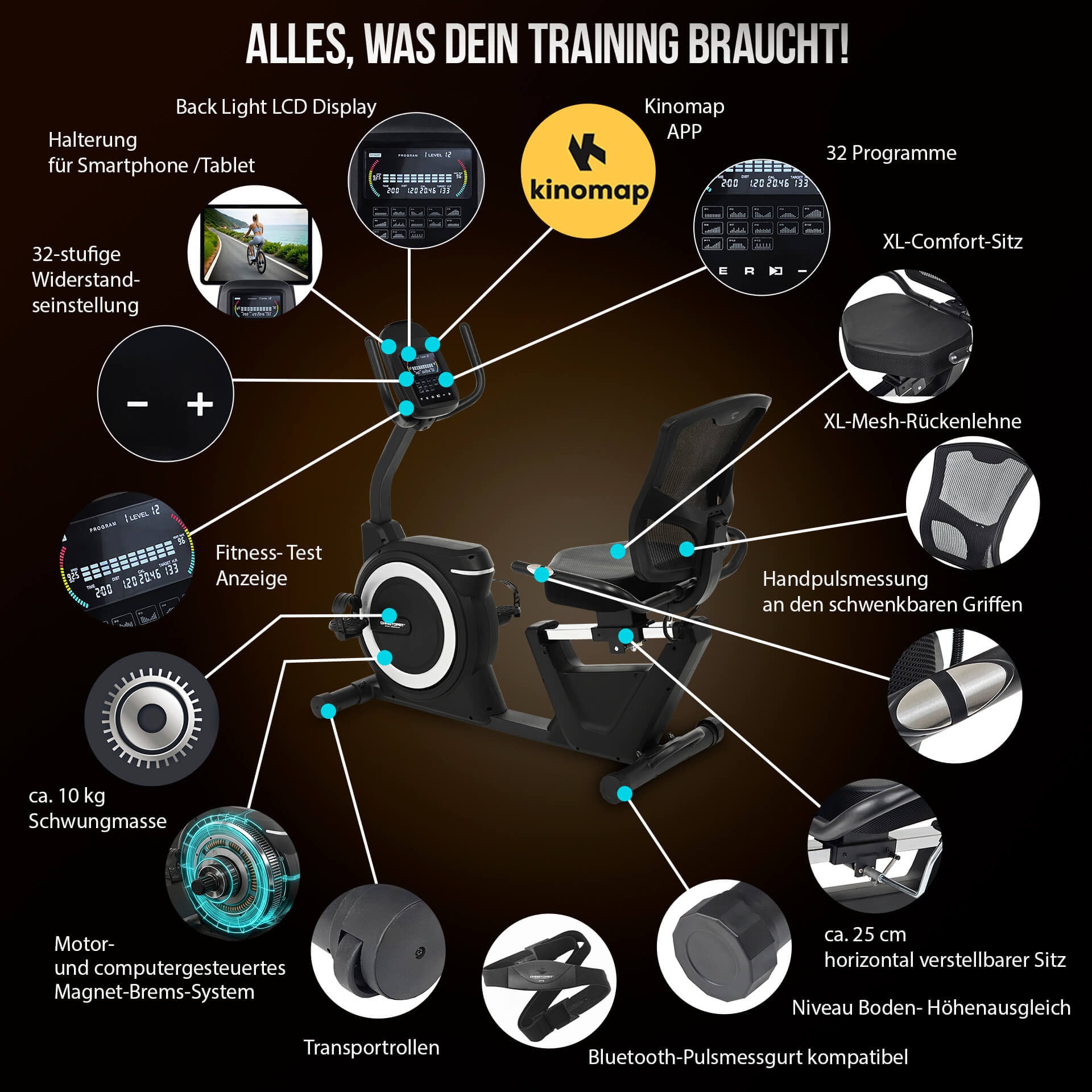 Christopeit Sport® Liege-Ergometer »Sitz-Ergometer RS 4000« 150 kg max. Benutzergewicht, Fahrrad, 32 Widerstandsstufen