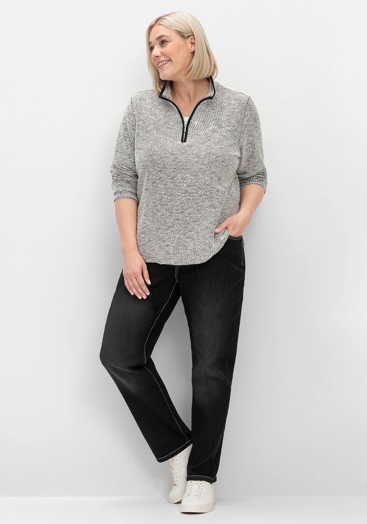 Sheego Sweatshirt »Sweatshirt in weicher Bouclé-Qualität, mit Troyerkragen«, in weicher Bouclé-Qualität, mit Troyerkragen