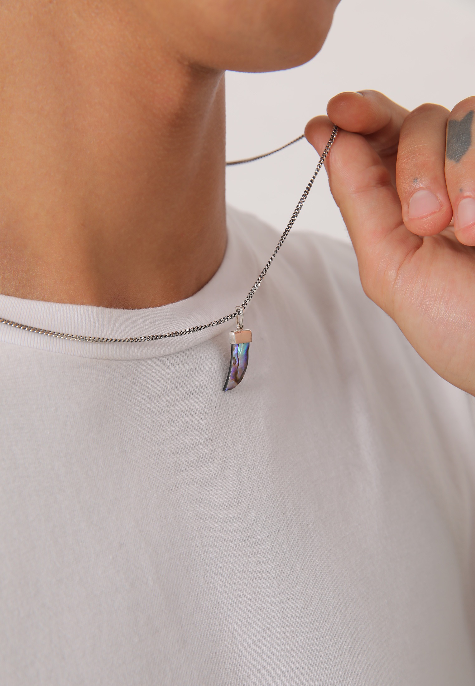 Kuzzoi Kette mit Anhänger »Halskette Herren Panzer Abalone Muschel Zahn 925er Silber«