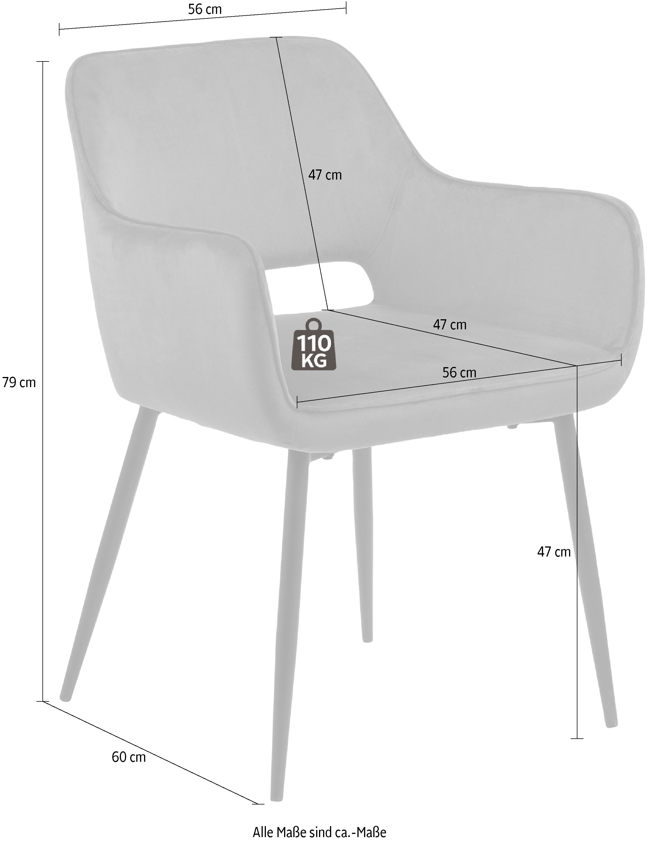 ACTONA GROUP Esszimmerstuhl »Ranja Polsterstuhl« () 2er Set, Metallbeine und Armlehnen, Sitzhöhe 47 cm