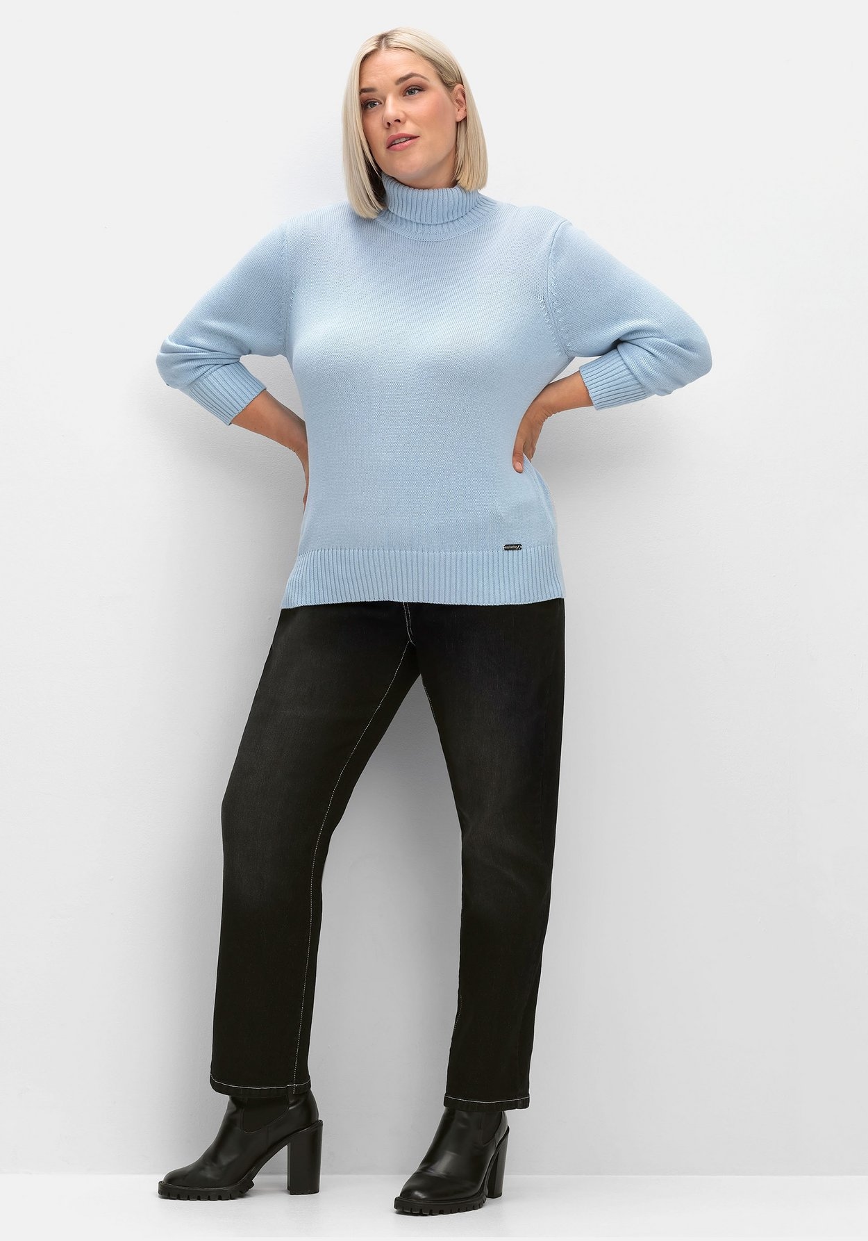 Sheego Rollkragenpullover »Rollkragenpullover aus Baumwoll-Mix, mit Rippbündchen«, aus Baumwoll-Mix, mit Rippbündchen