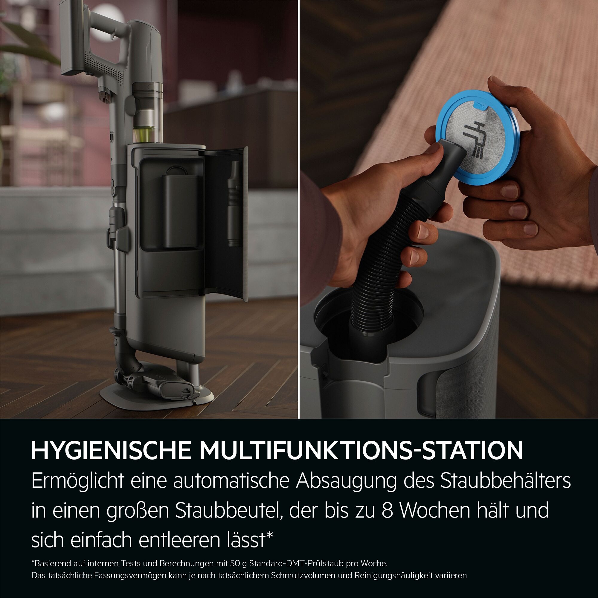 AEG Akku-Hand-und Stielstaubsauger »ULTIMATE 8000 (AP83AB25DG), beutellos, mit Absaugstation«, Hygienische Absaugung des Staubbehälters ohne Kontakt mit Schmutz