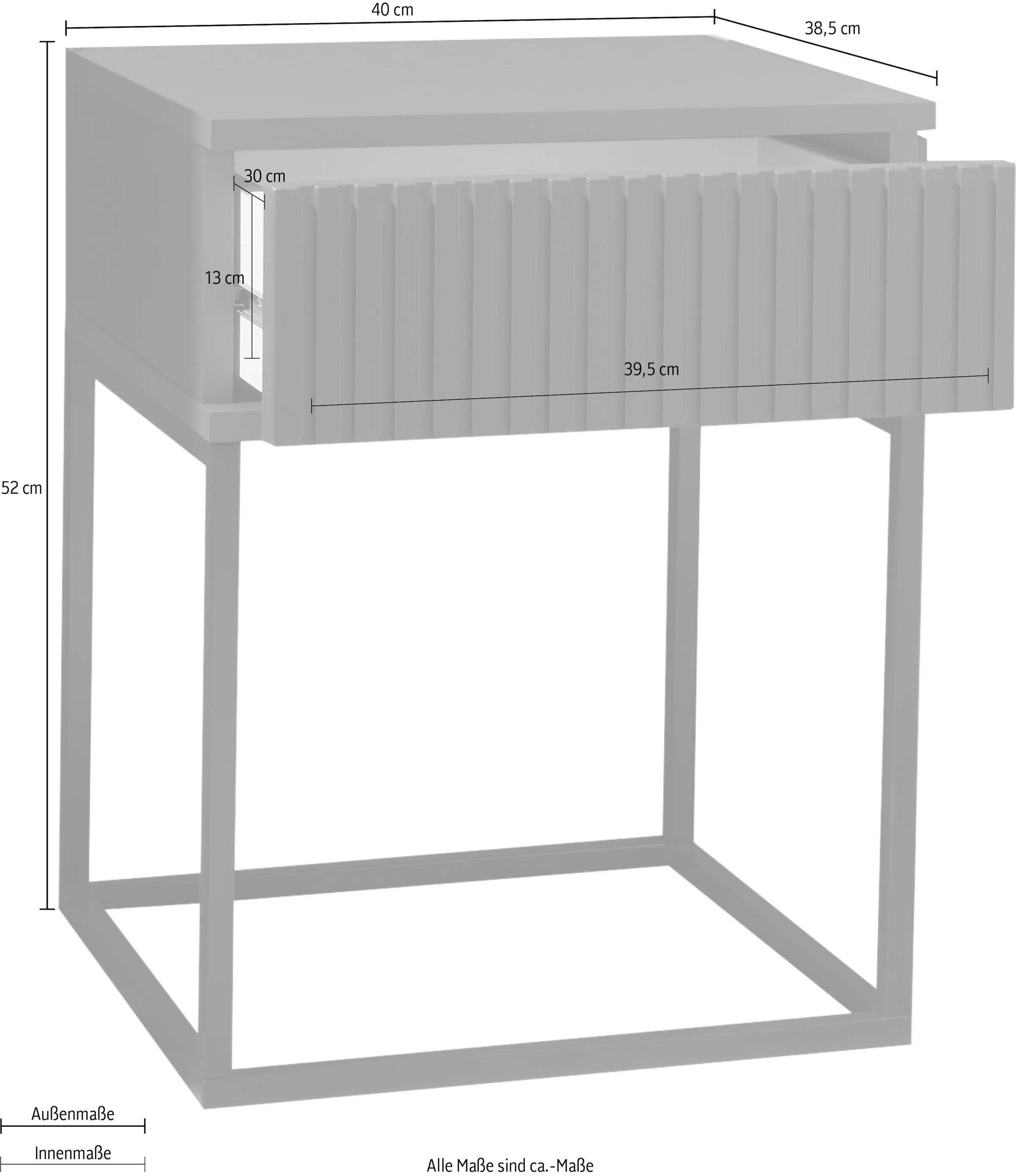 Schlafkontor Nachtkommode »Marle Nachtkonsole, Nachtkästchen auf Metall-Fußgestell«, Schubkasten in Rillenoptik auf schwarzem Metallgestell