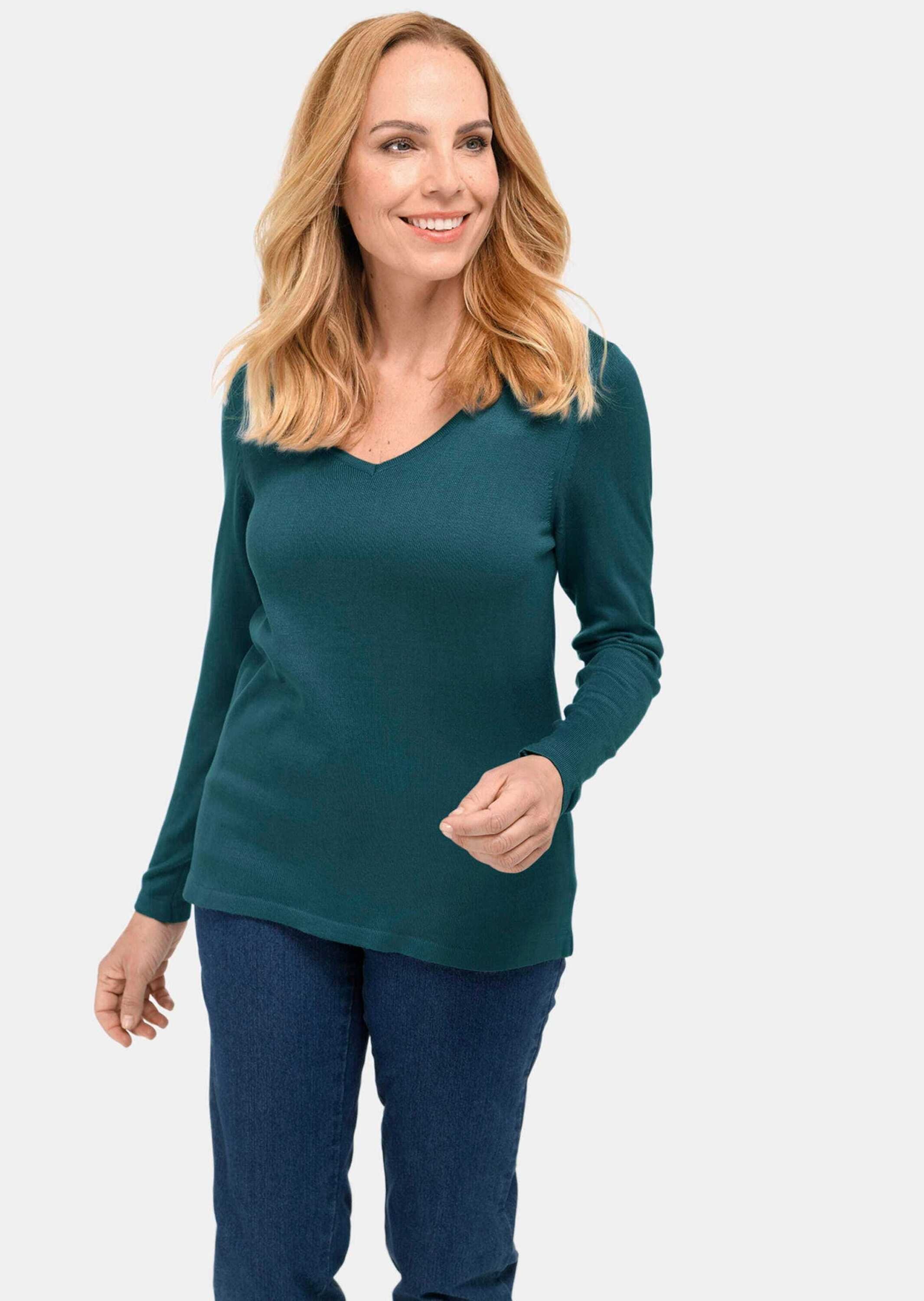 GOLDNER Strickpullover »Kurzgröße Unkomplizierter Pullover mit V-Ausschnitt«