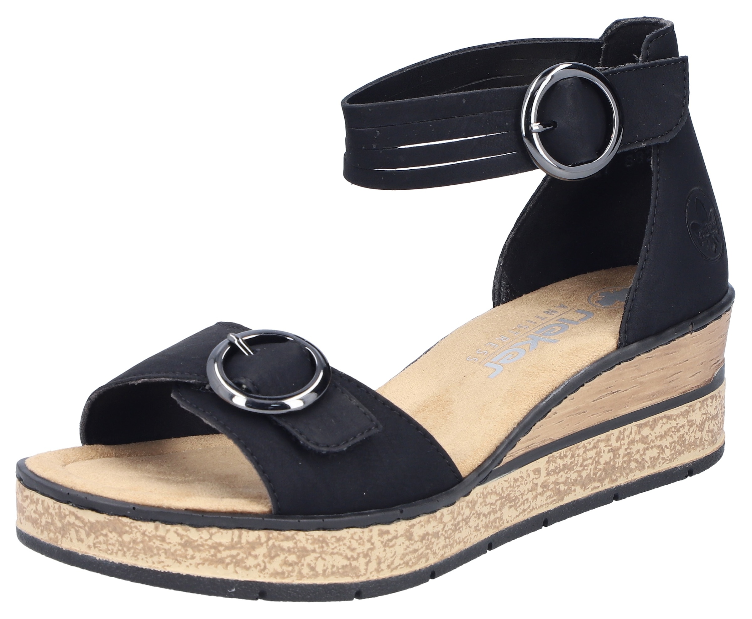 Rieker Keilsandalette  Sommerschuh, Urlaubsschuh, Sandale mit trendy Fesselriemchen