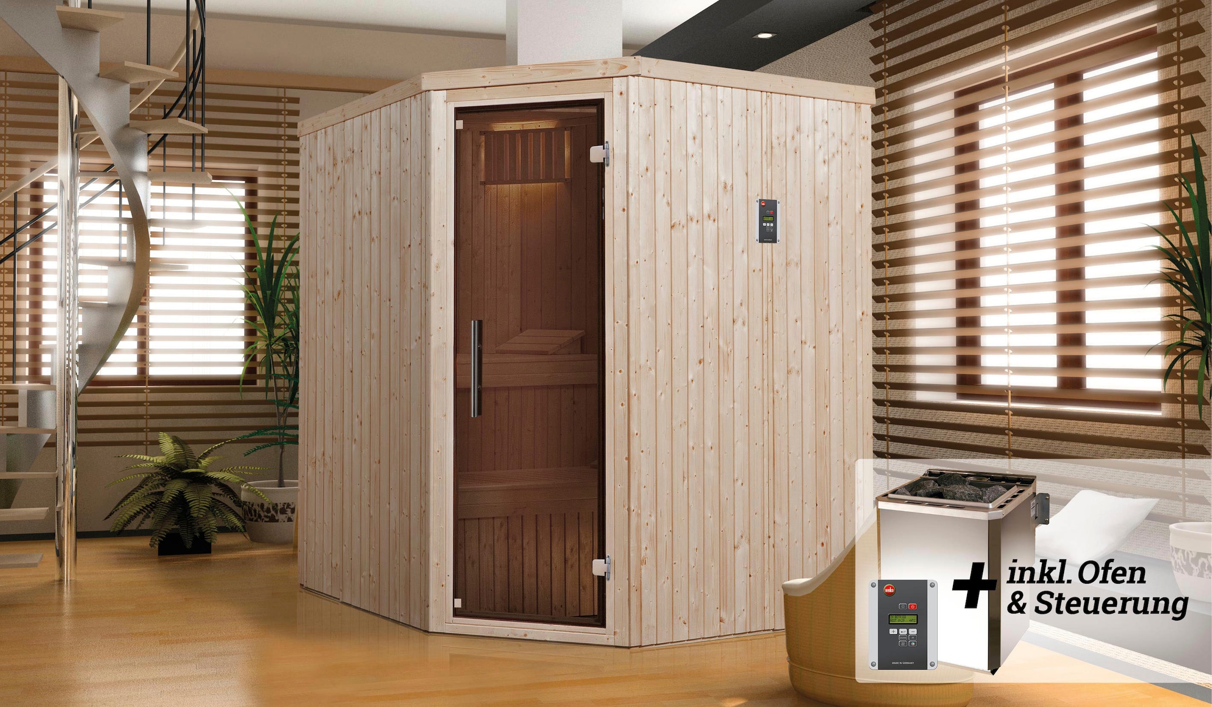 weka Sauna »Varberg« Set,  7,5 kW Bio-Ofen mit digitaler Steuerung