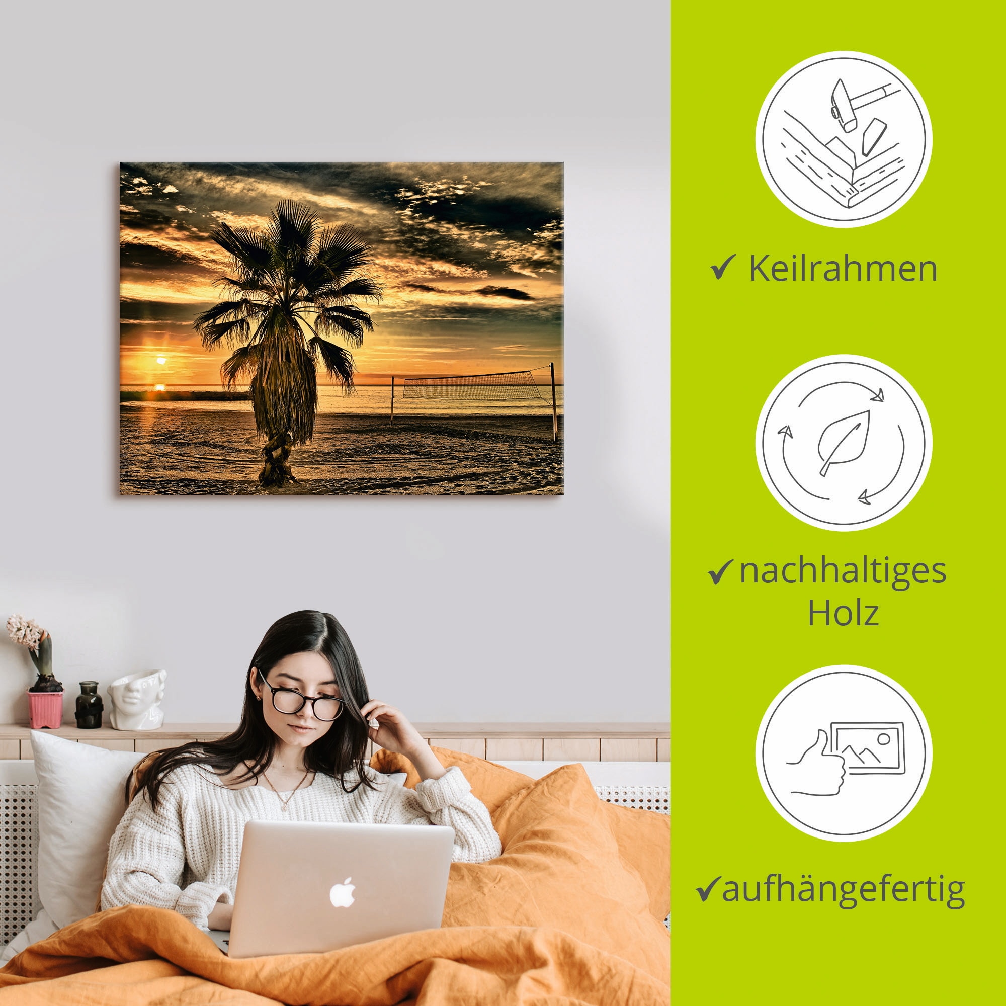 Artland Wandbild »Palme bei Sonnenuntergang«, Sonnenaufgang & -untergang, (1 St.), als Leinwandbild, Poster in verschied. Größen