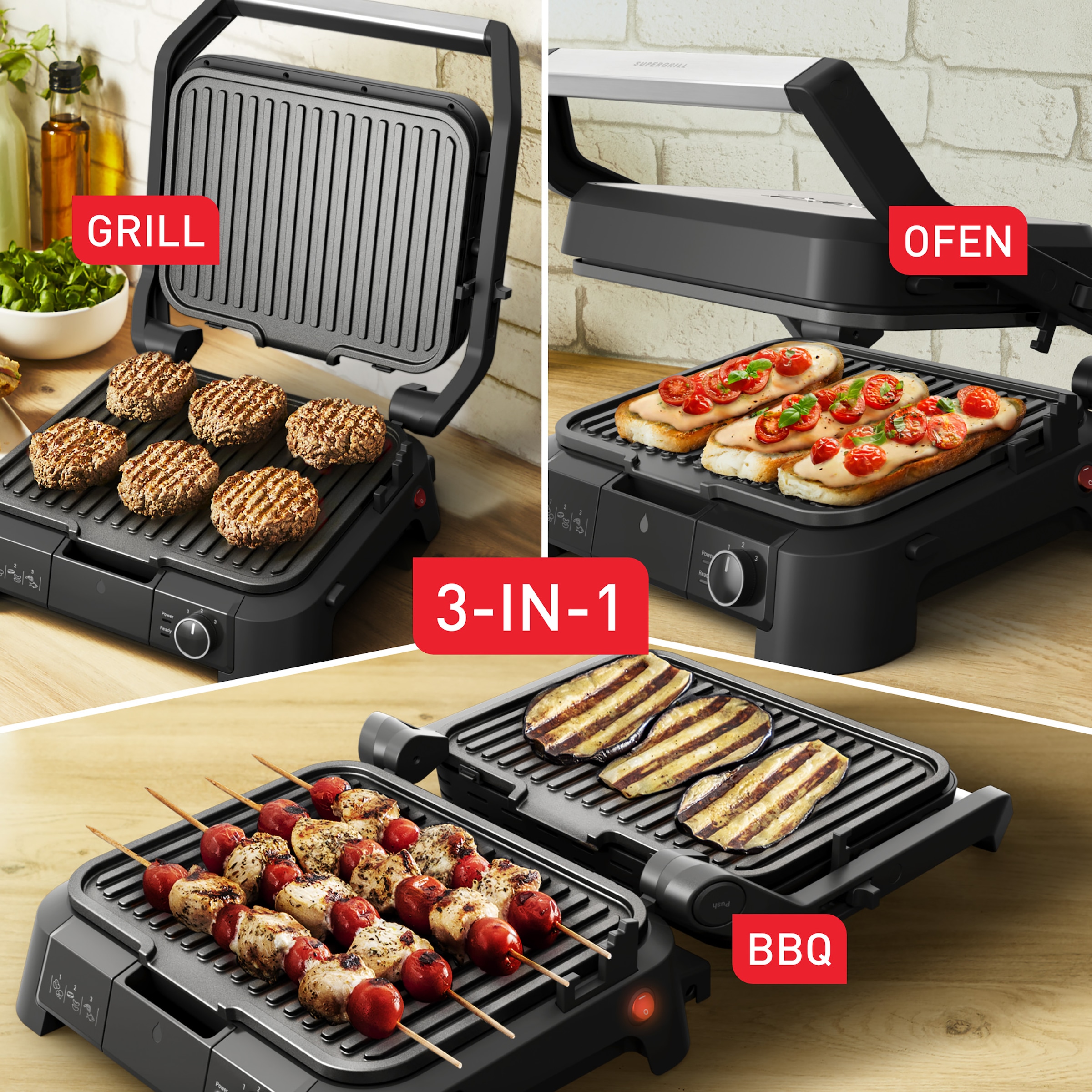 Tefal Kontaktgrill »GC510D SuperGrill 3-in-1«, 2000 W, BBQ-Funktion, Ofenposition, 3 Temperatureinstellungen